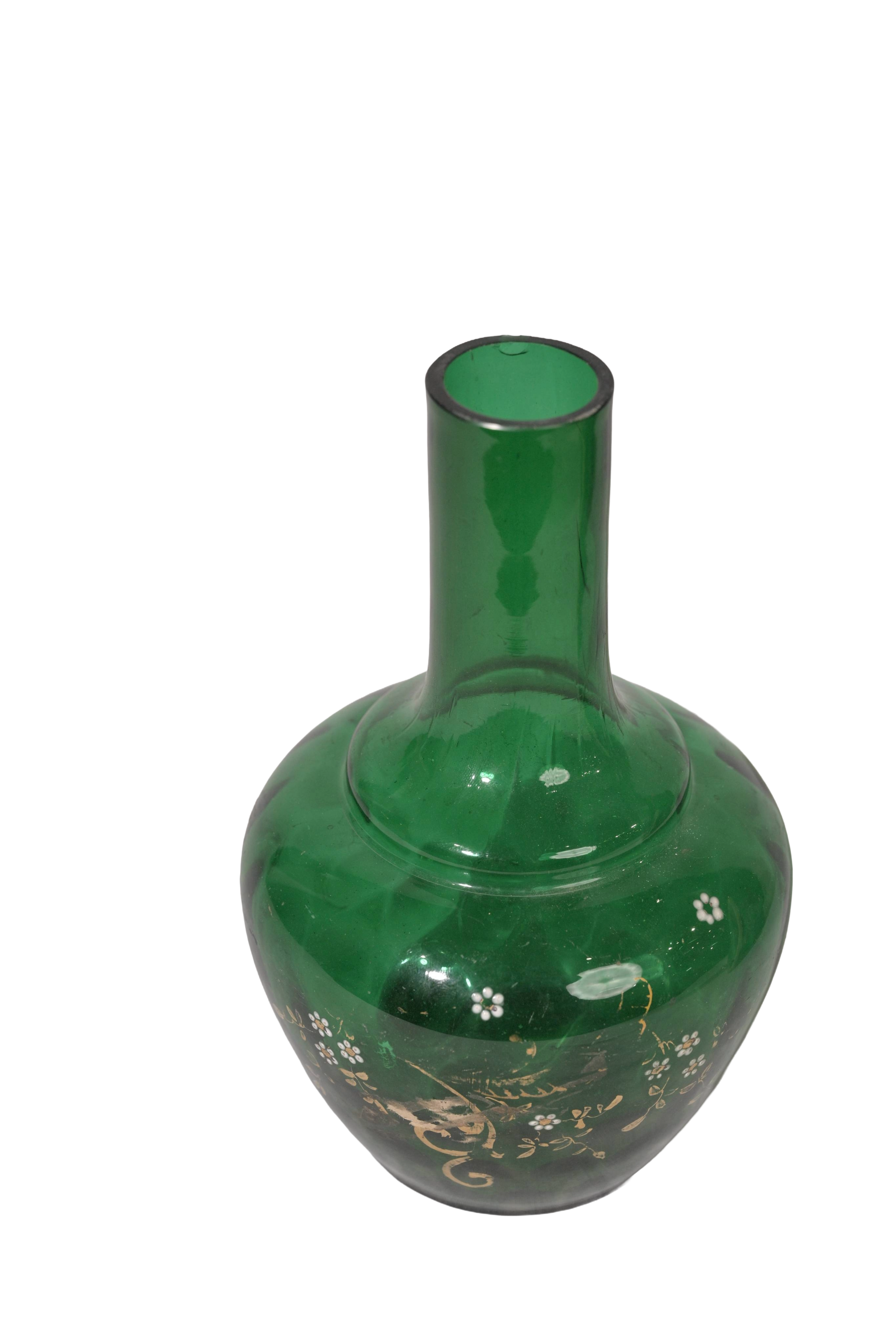 Vintage Green Glass Bud Vase