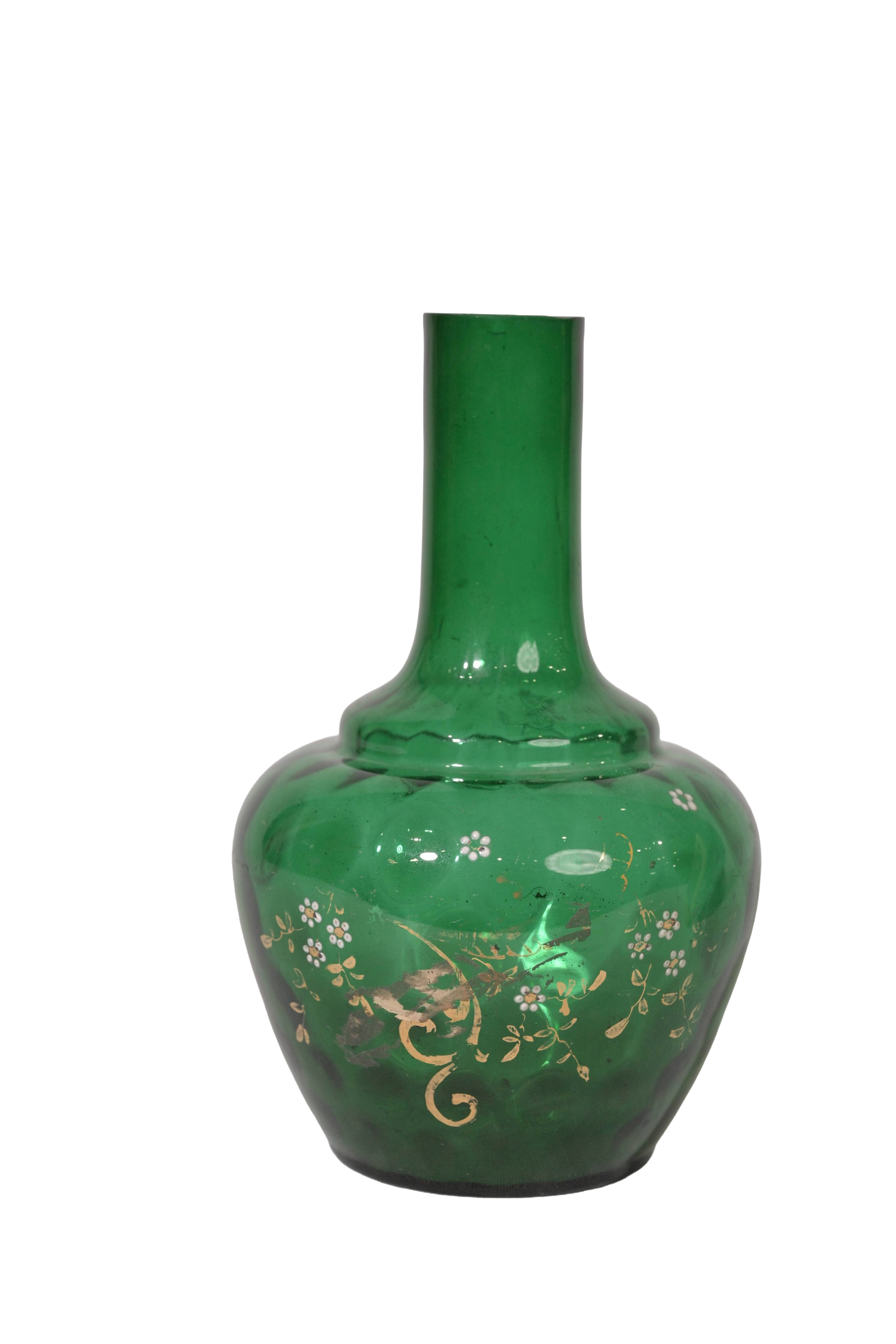 Vintage Green Glass Bud Vase