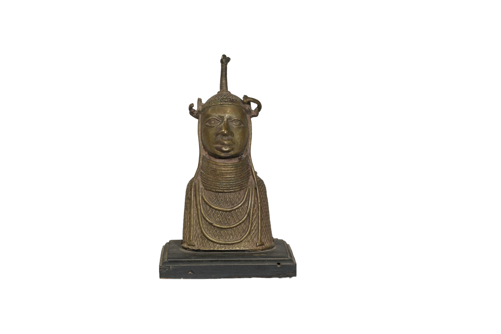 African King Oba Bronze Bust Sculpture