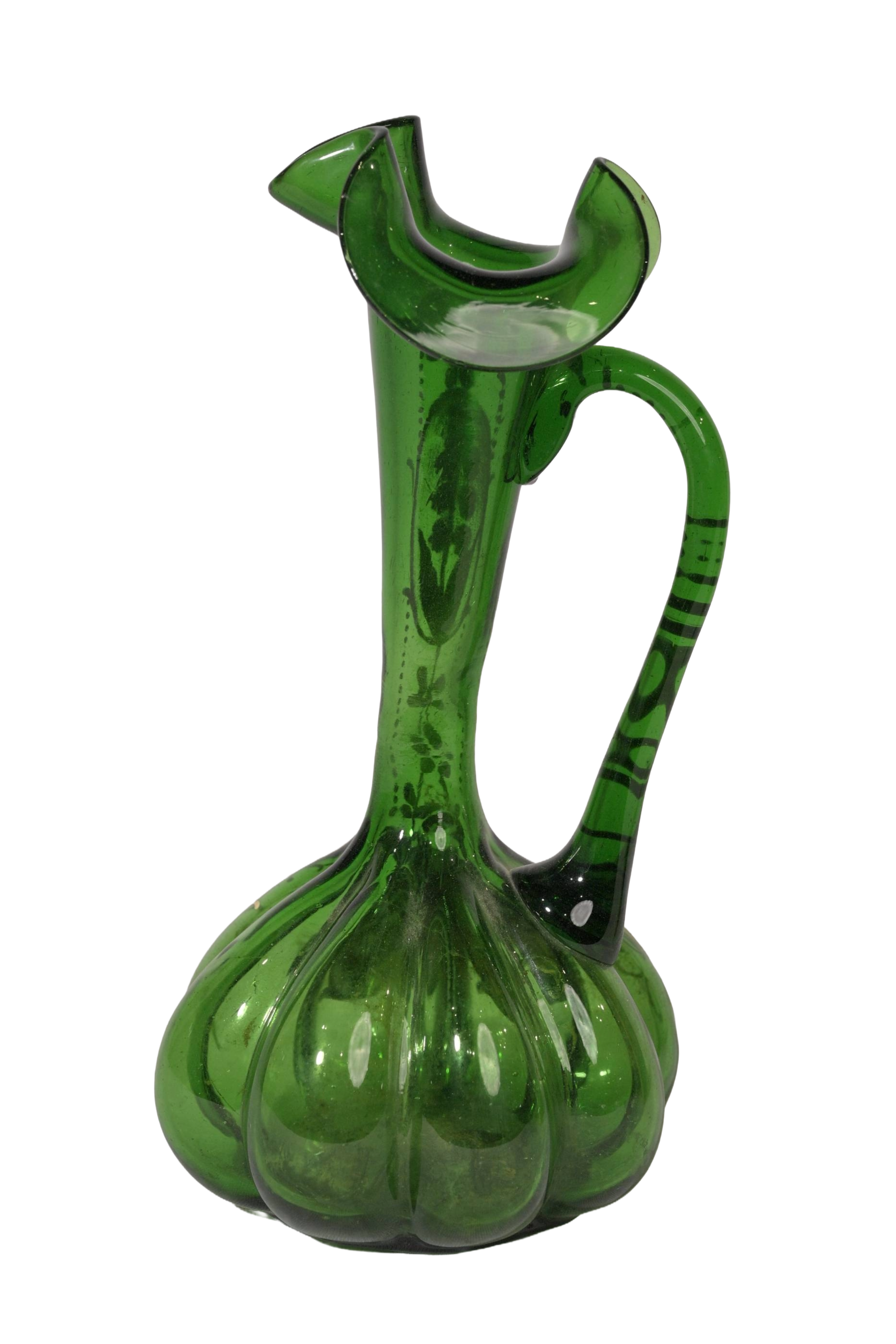 Emerald Floral Glass Pitcher