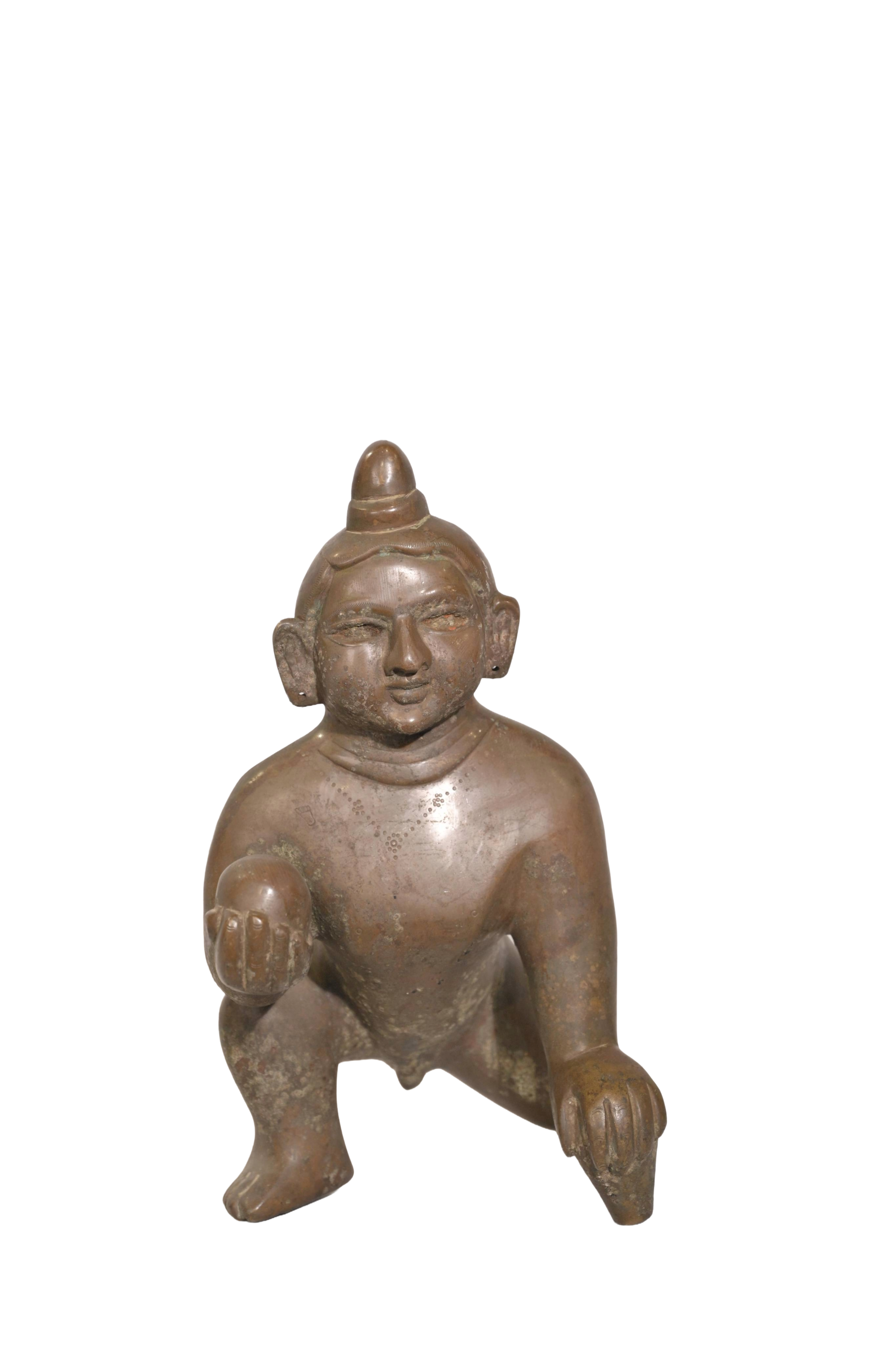 Sacred Bala Krishna Crawling Bronze Figure