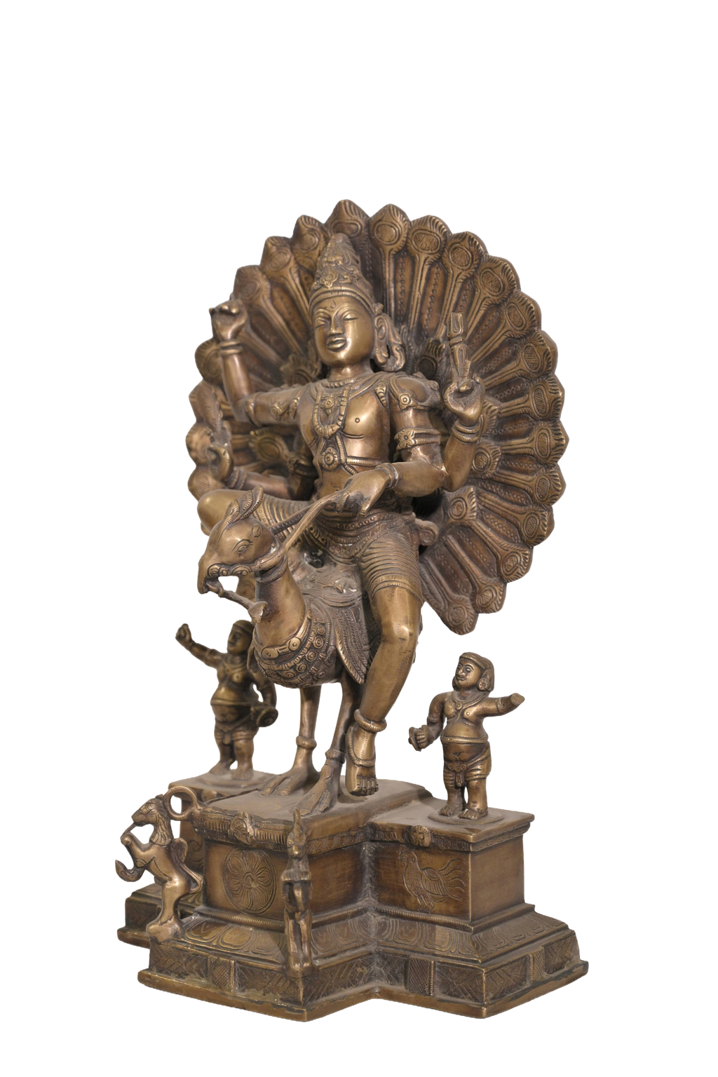 Antique Brass Lord Murugan on Peacock
