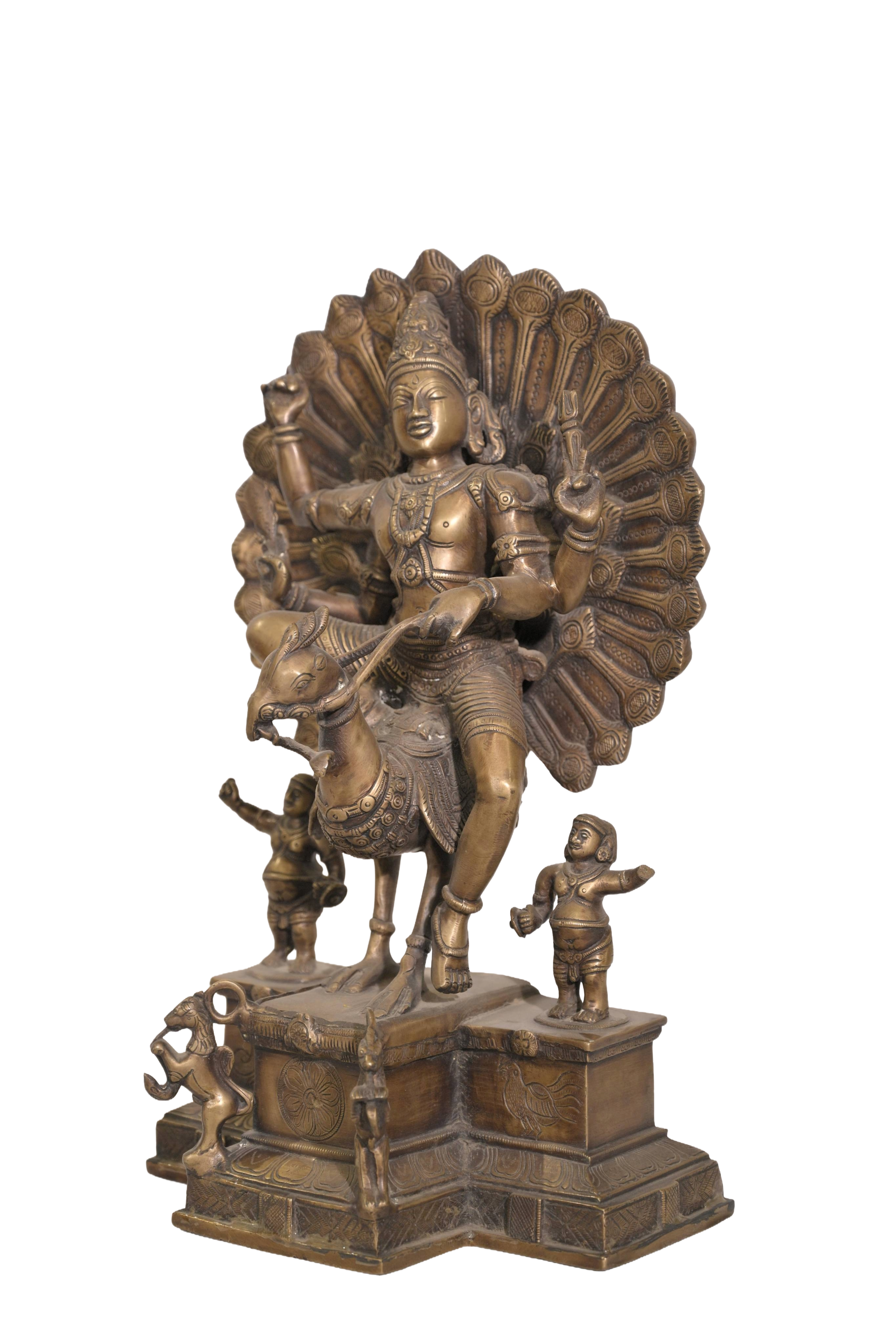 Antique Brass Lord Murugan on Peacock