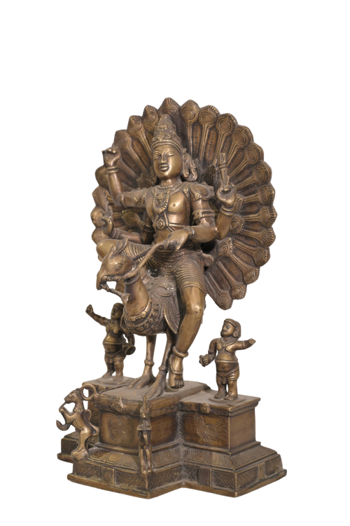 Antique Brass Lord Murugan on Peacock