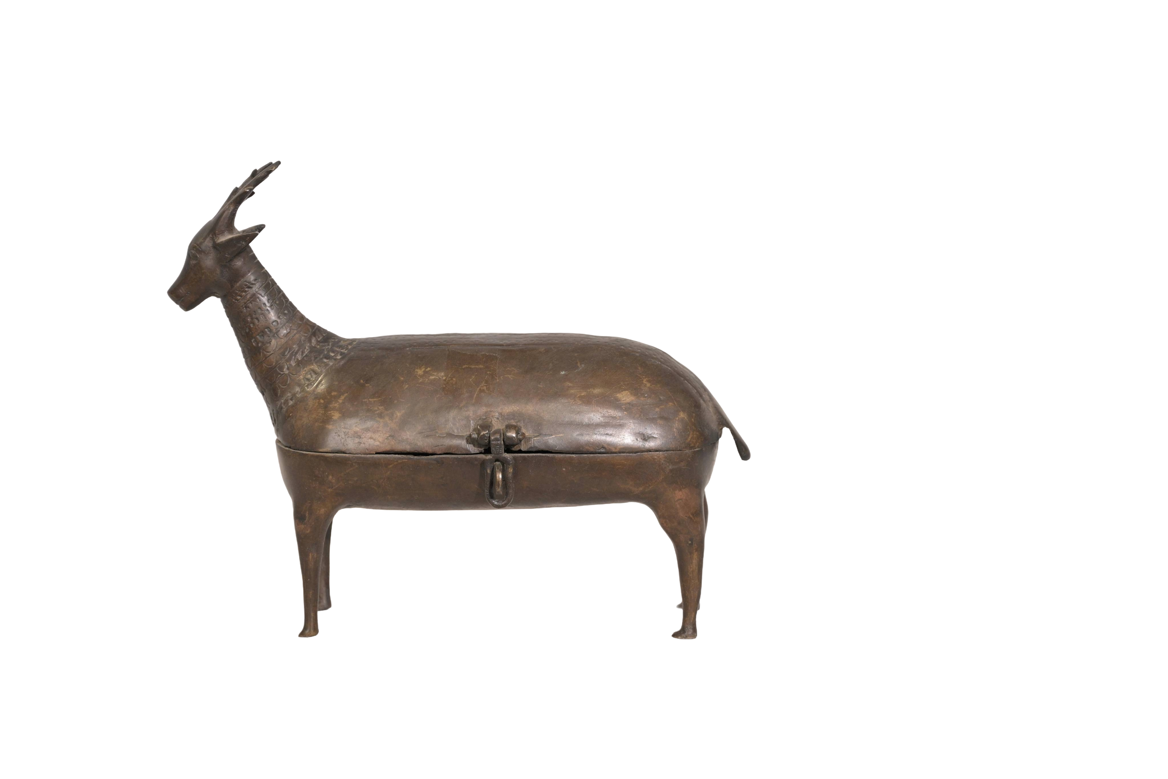 Tribal Brass Deer Storage Vessel