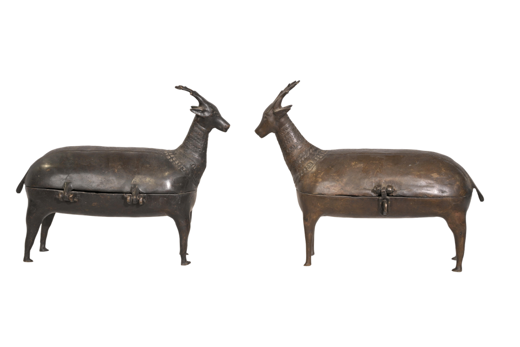 Tribal Brass Deer Storage Vessel