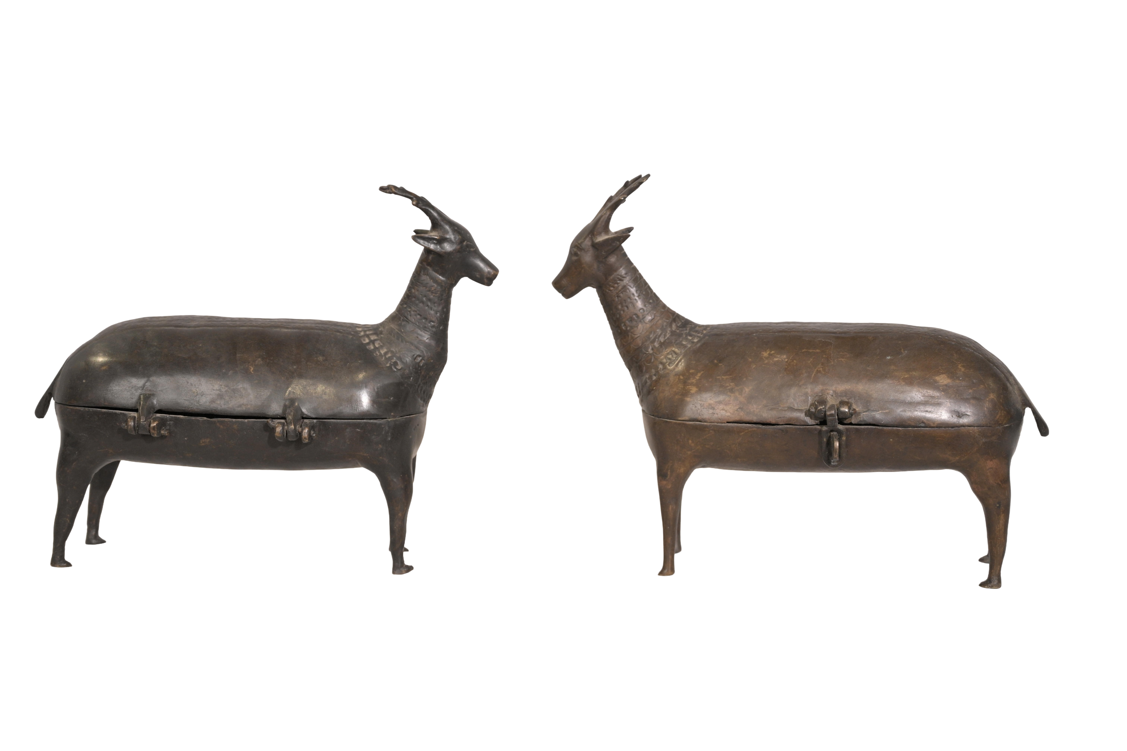 Tribal Brass Deer Storage Vessel