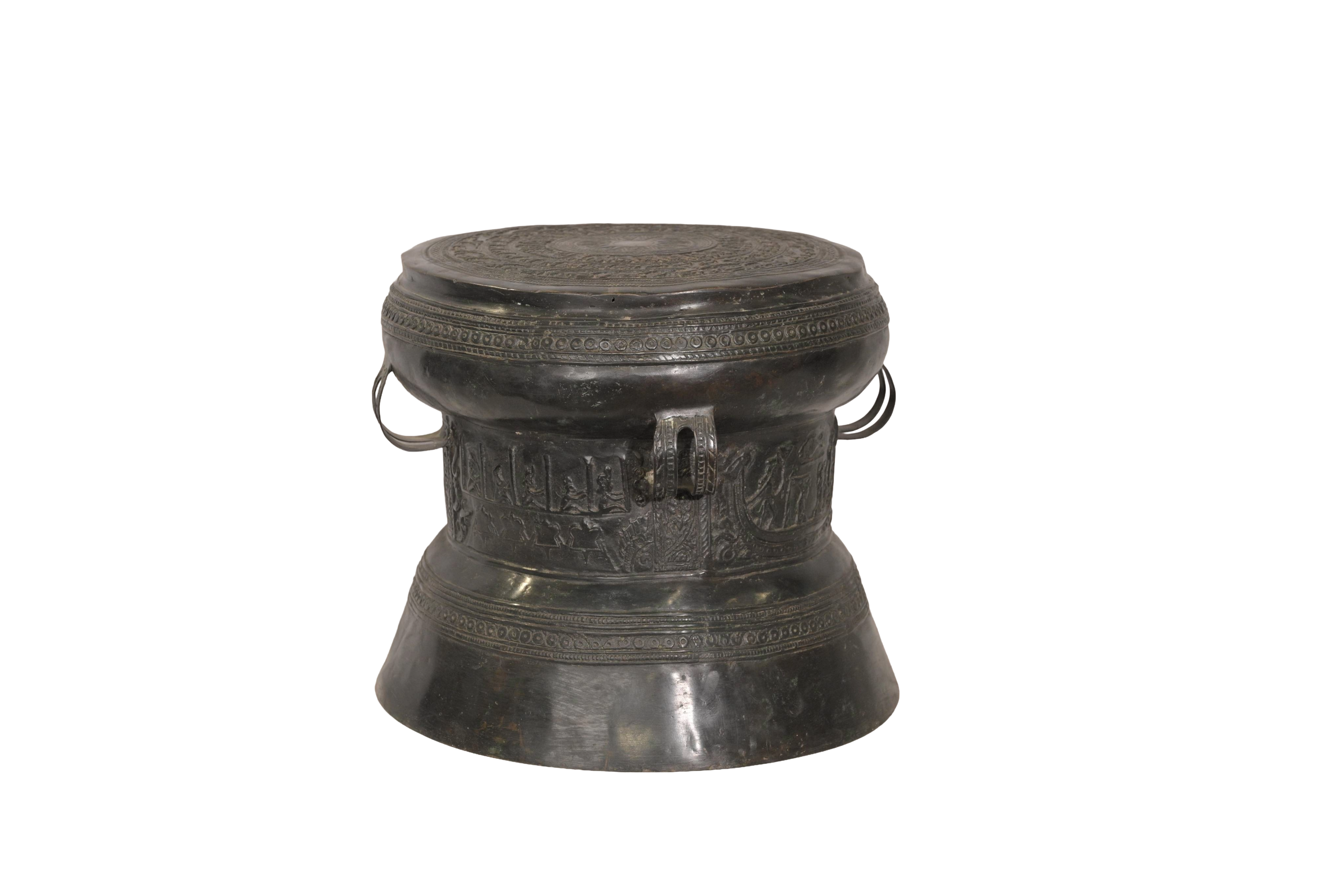 Tribal Bronze Engraved Heritage Drum