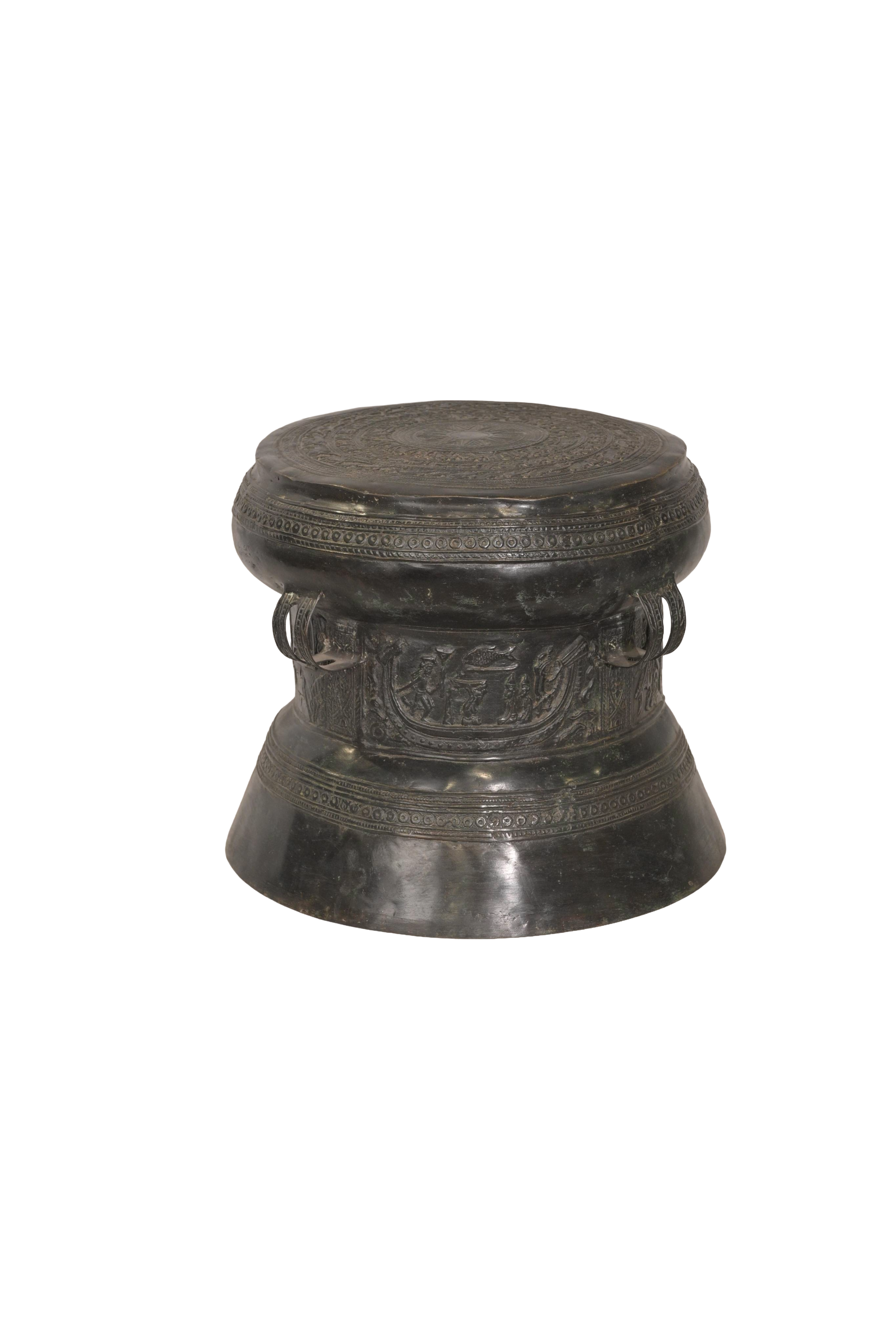 Tribal Bronze Engraved Heritage Drum