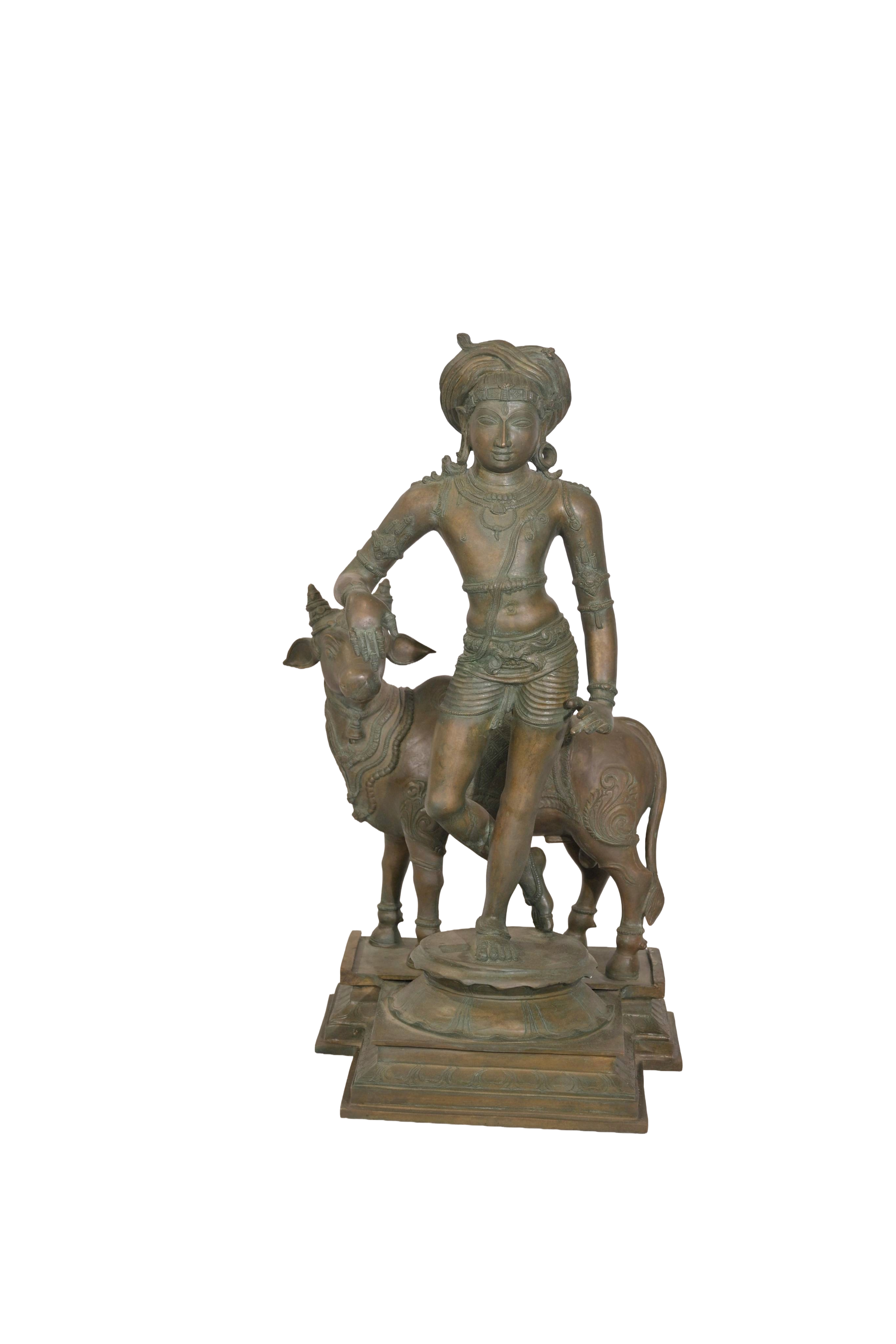 Krishna With Cow Bronze Statue