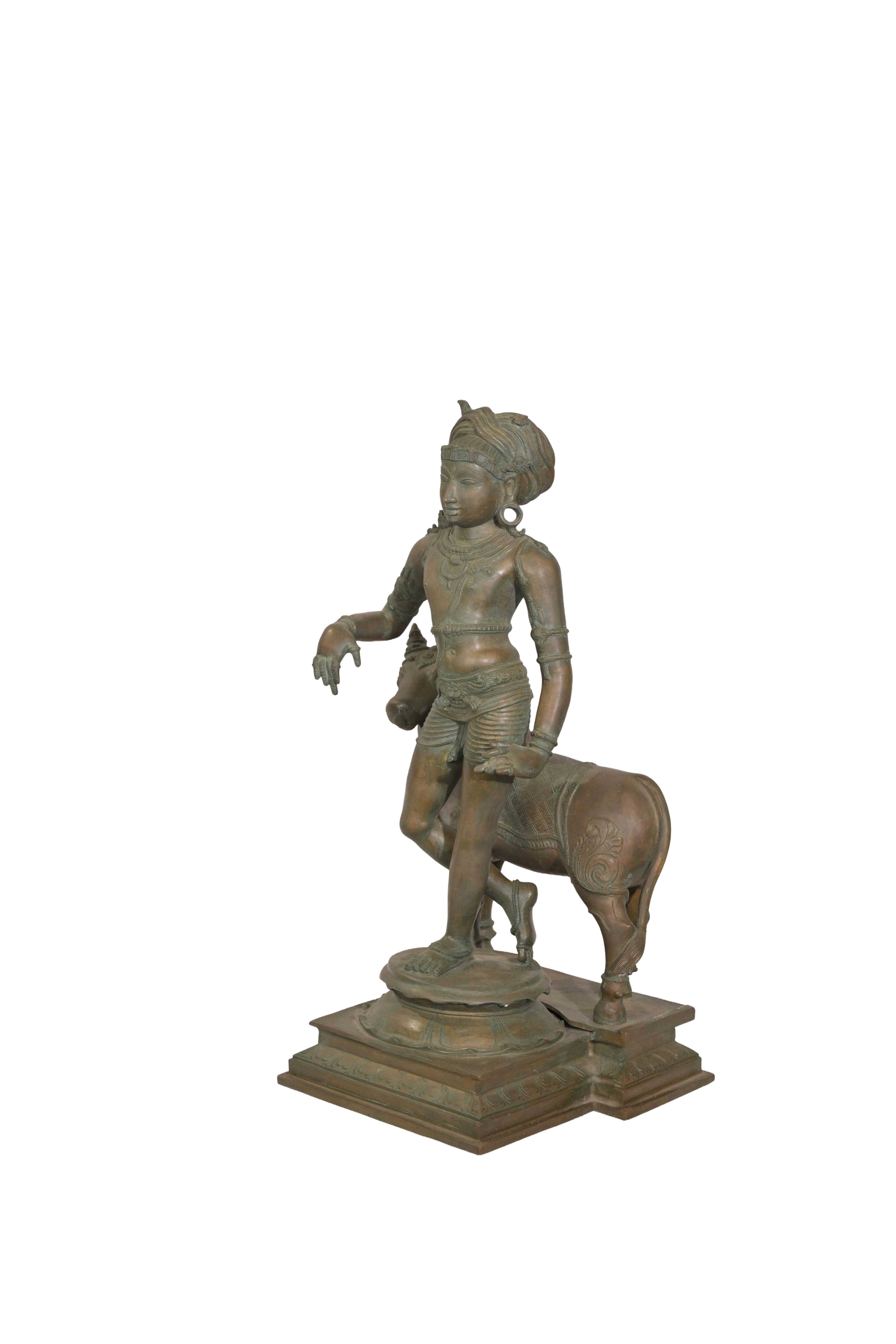 Krishna With Cow Bronze Statue