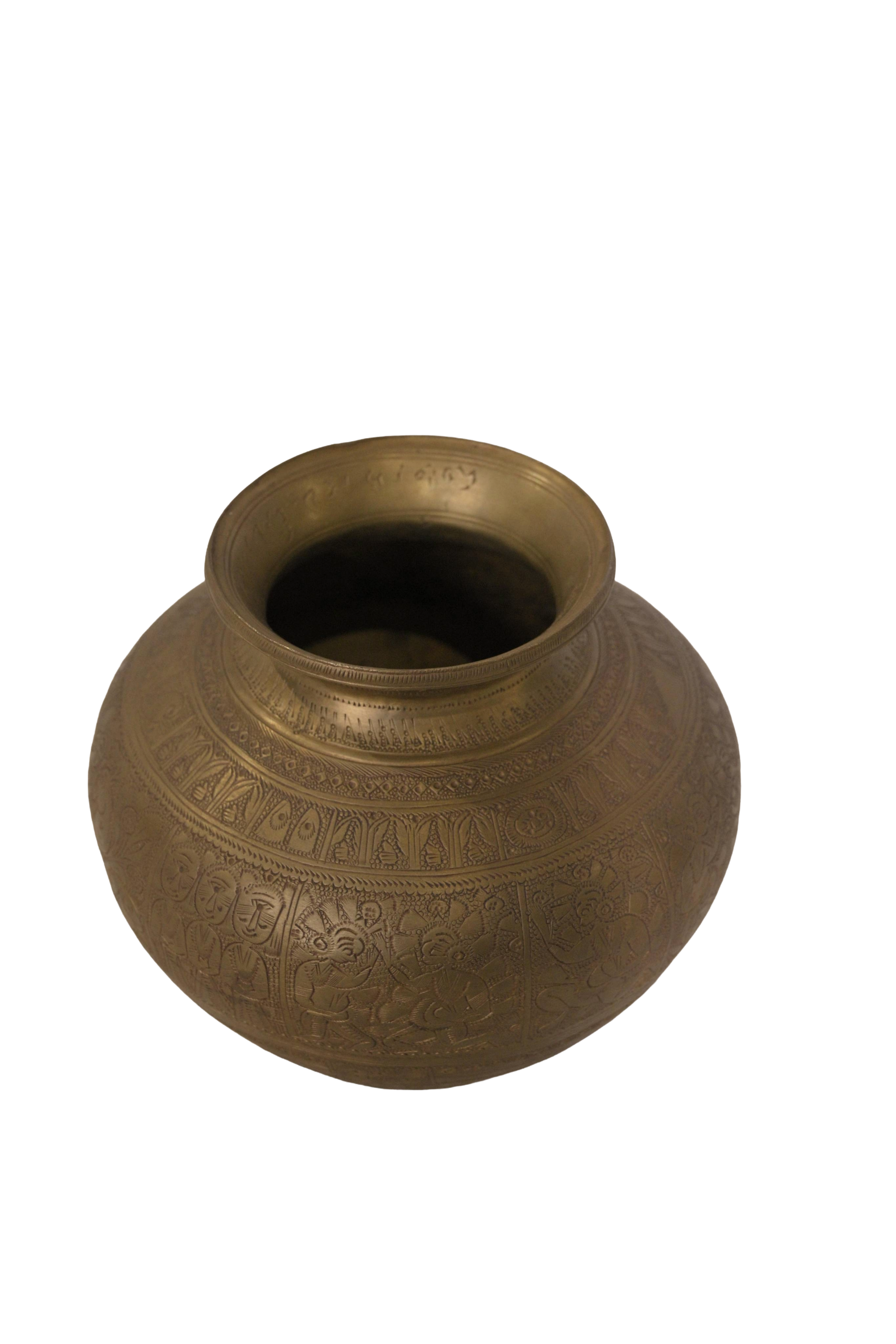 Antique Engraved Brass Urn