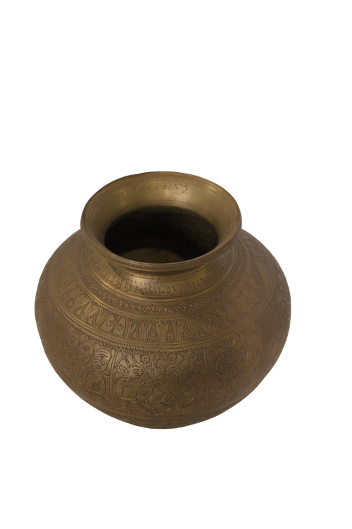 Antique Engraved Brass Urn