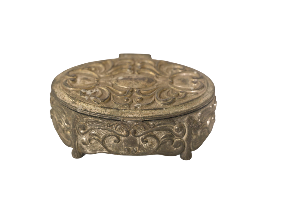 Heritage Embossed Brass Trinket Box with Hinged Lid