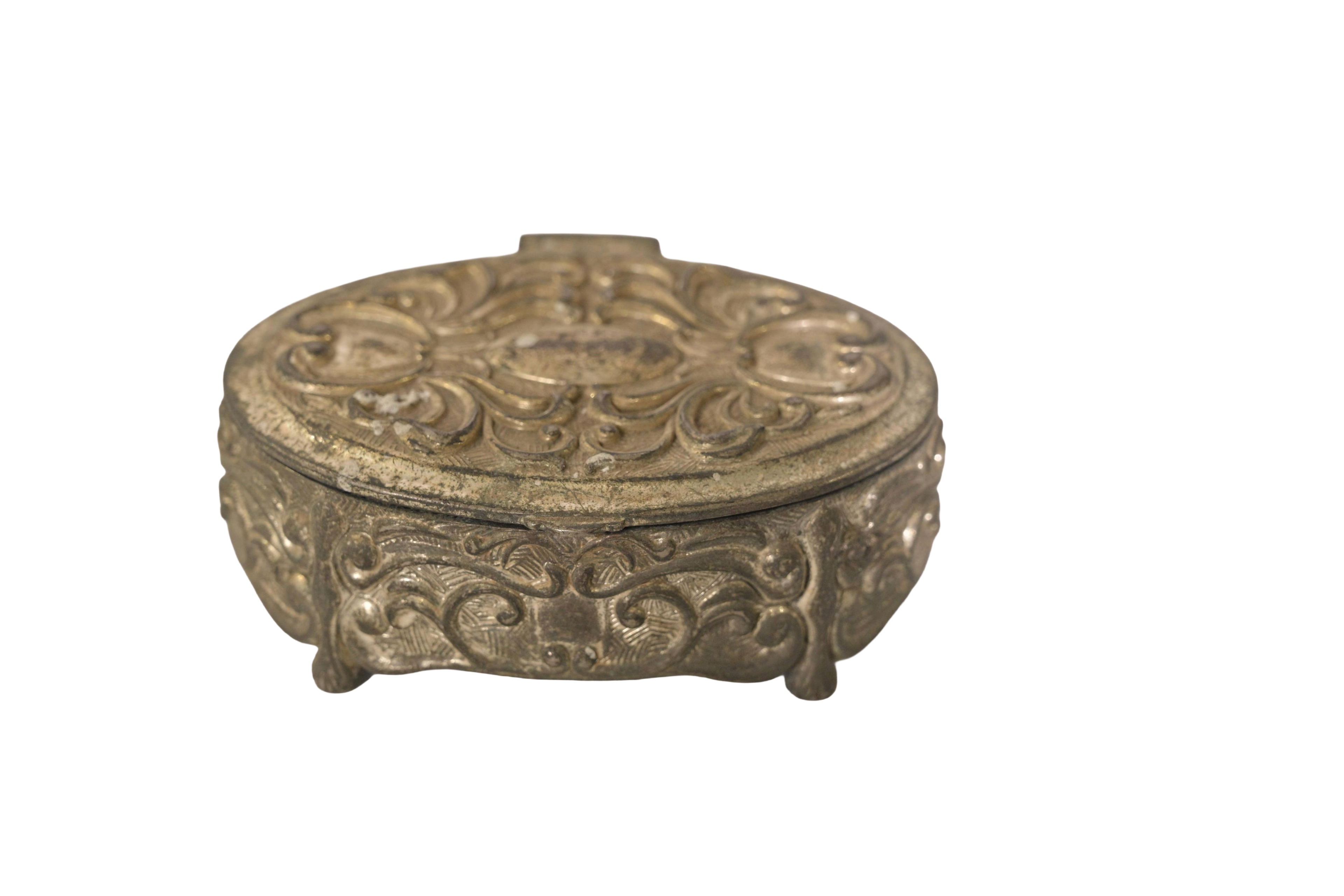 Heritage Embossed Brass Trinket Box with Hinged Lid
