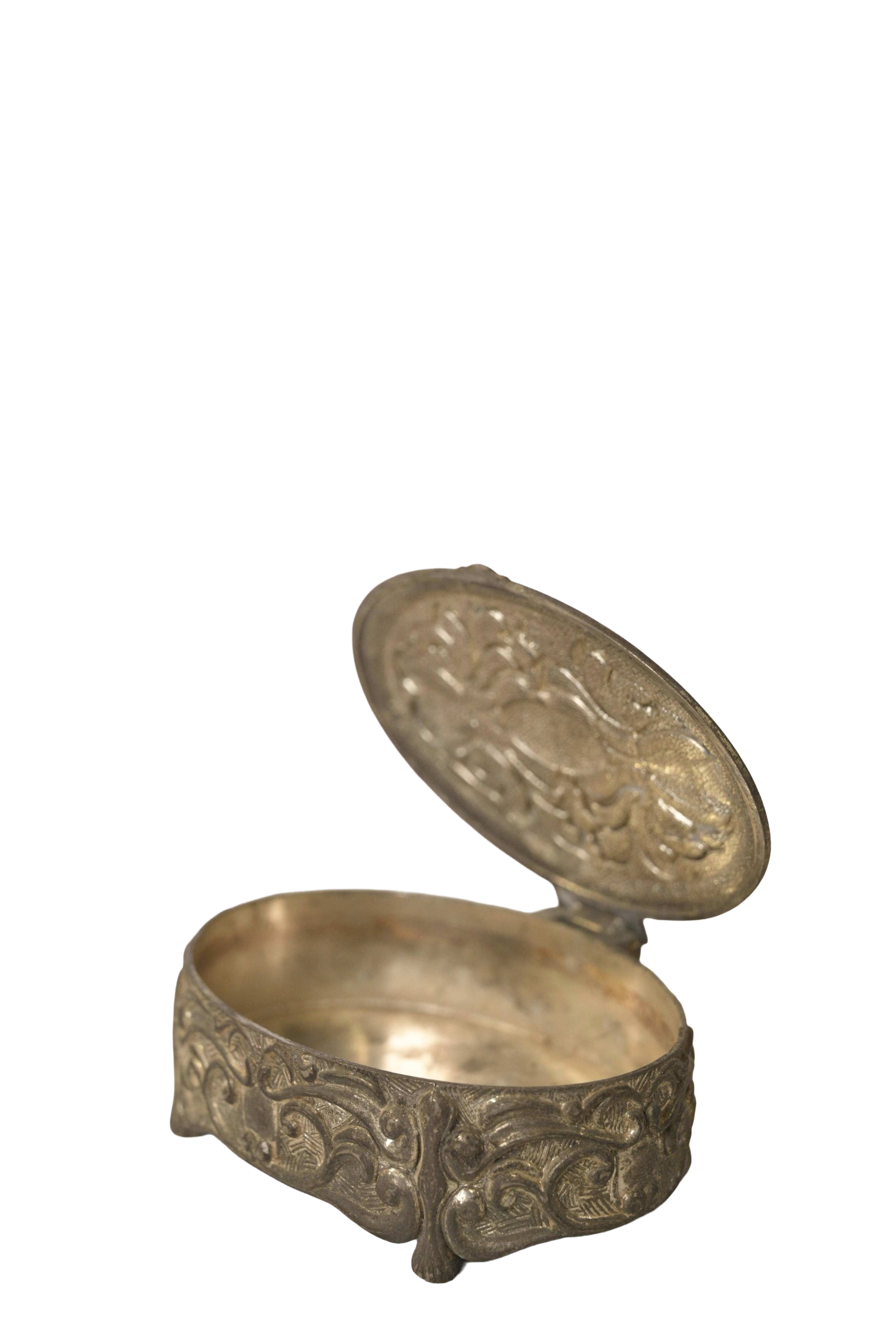 Heritage Embossed Brass Trinket Box with Hinged Lid