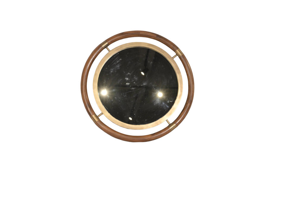 Round Brass Wood Mirror