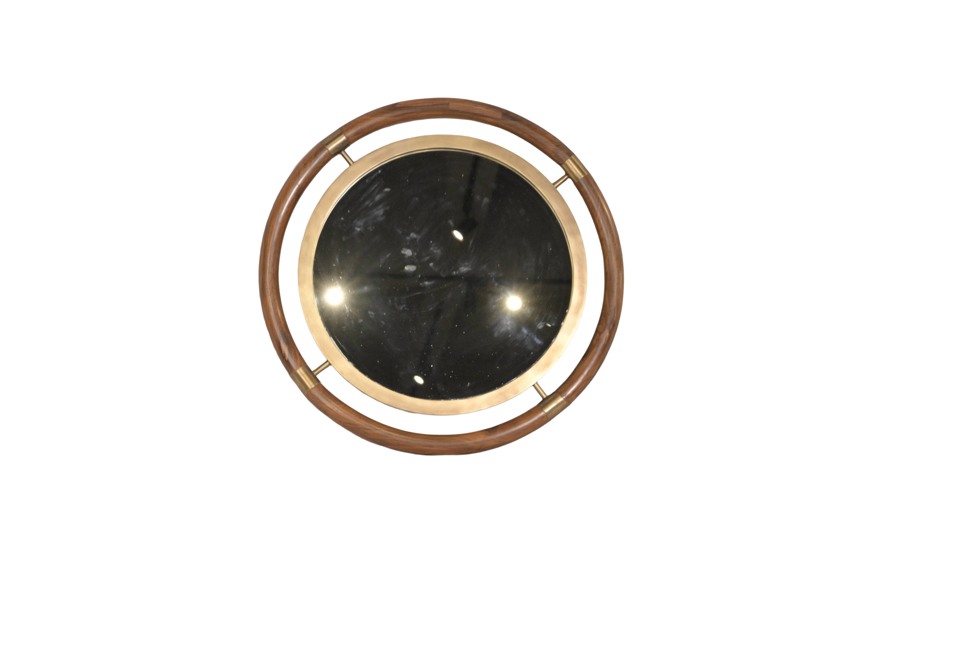 Round Brass Wood Mirror