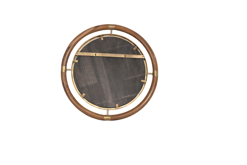 Round Brass Wood Mirror