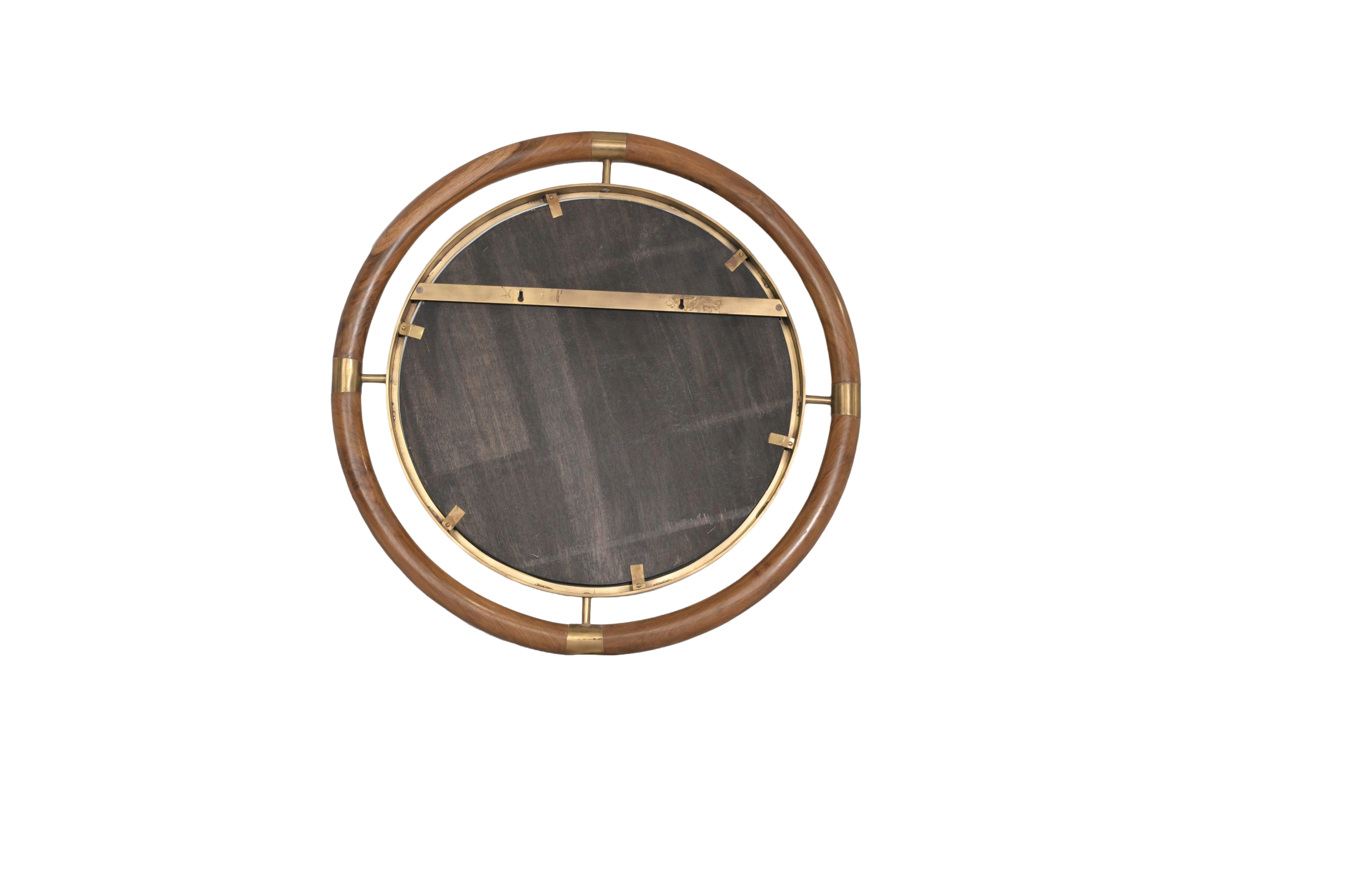 Round Brass Wood Mirror