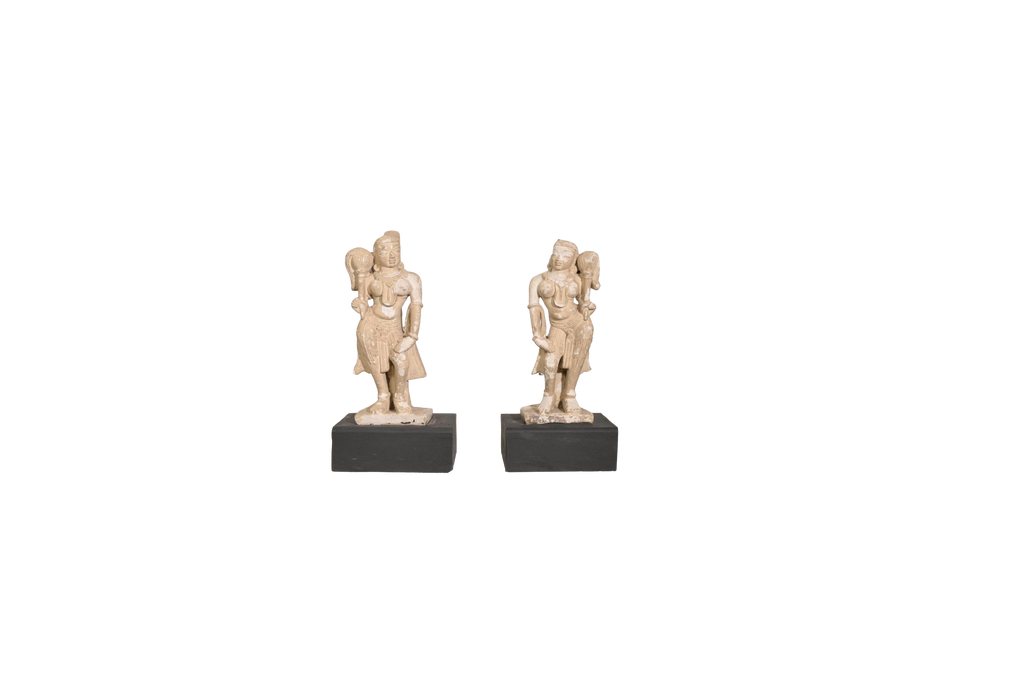 Antique Carved Stone Chauri-Bearer Temple Attendant
