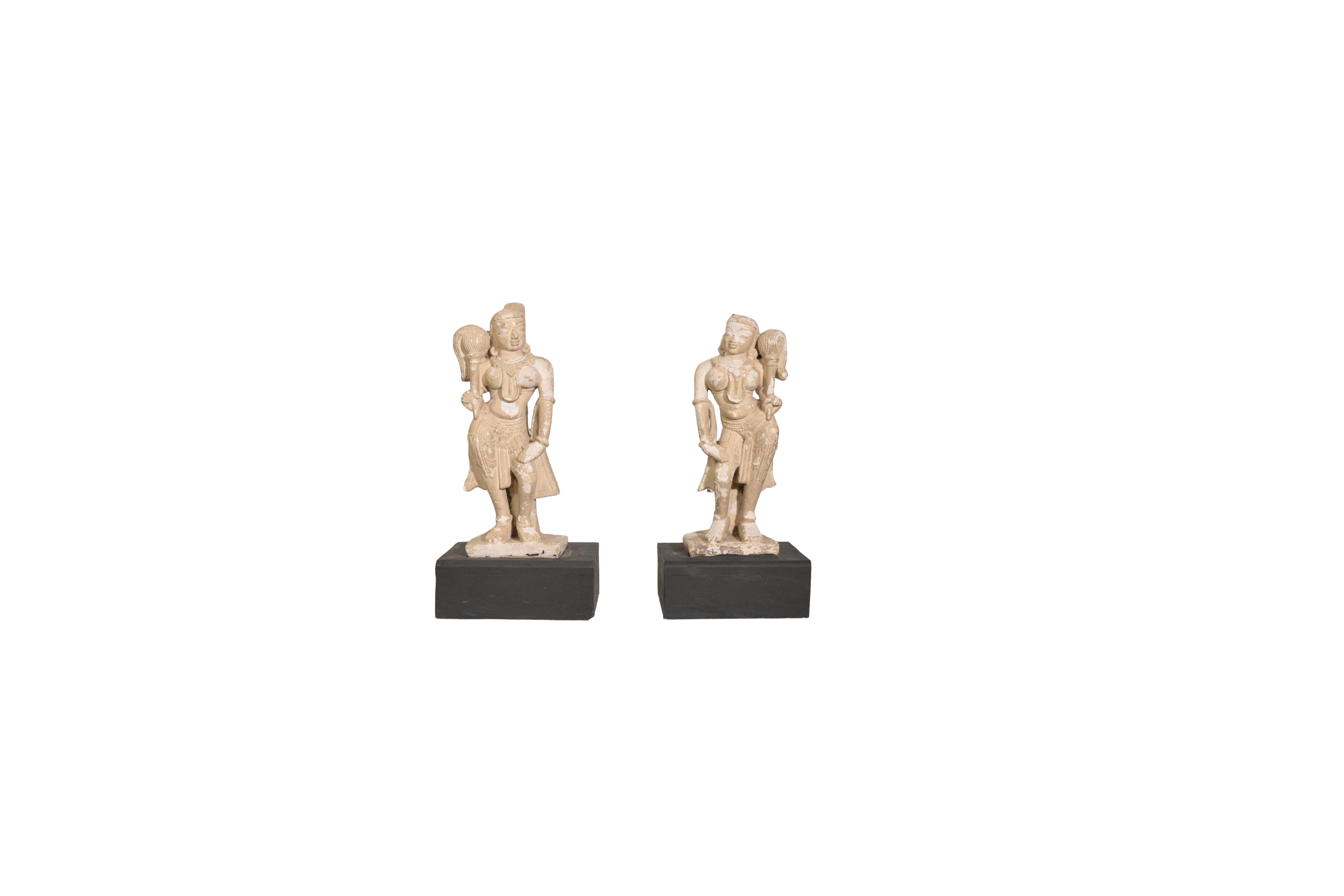 Antique Carved Stone Chauri-Bearer Temple Attendant