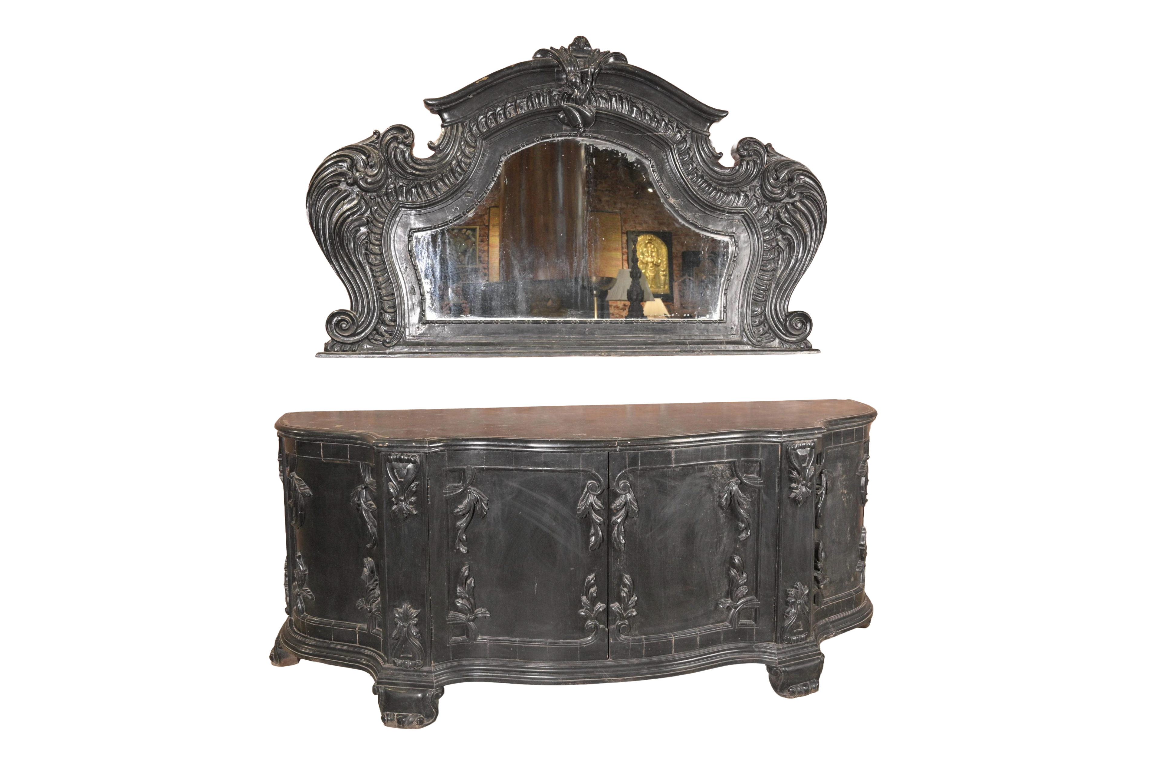 Grand Baroque Carved Wooden Wall Mirror Set