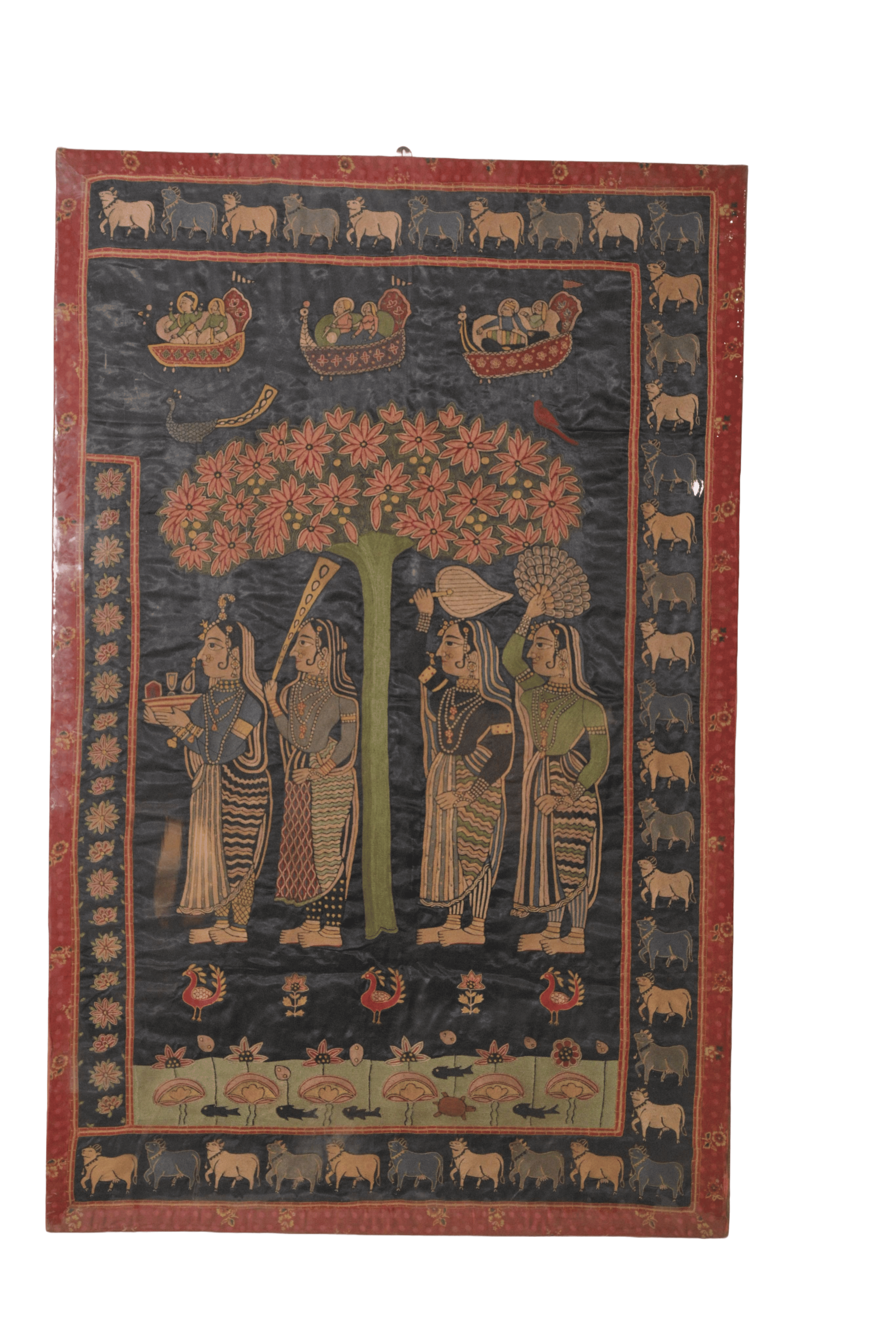 Antique Nathdwara Pichwai of Gopis in Sacred Grove