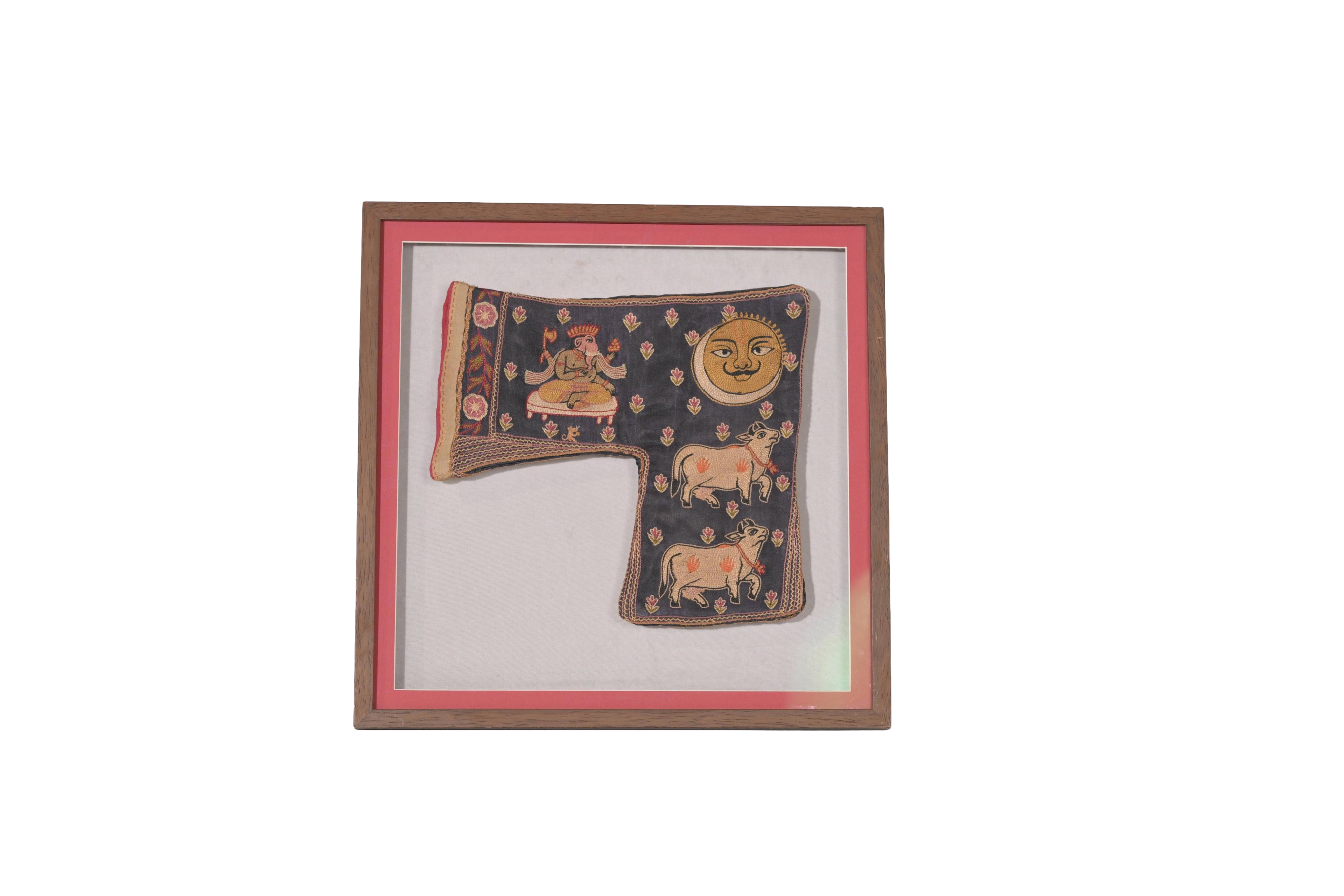 Antique Krishna Embroidered Textile Art