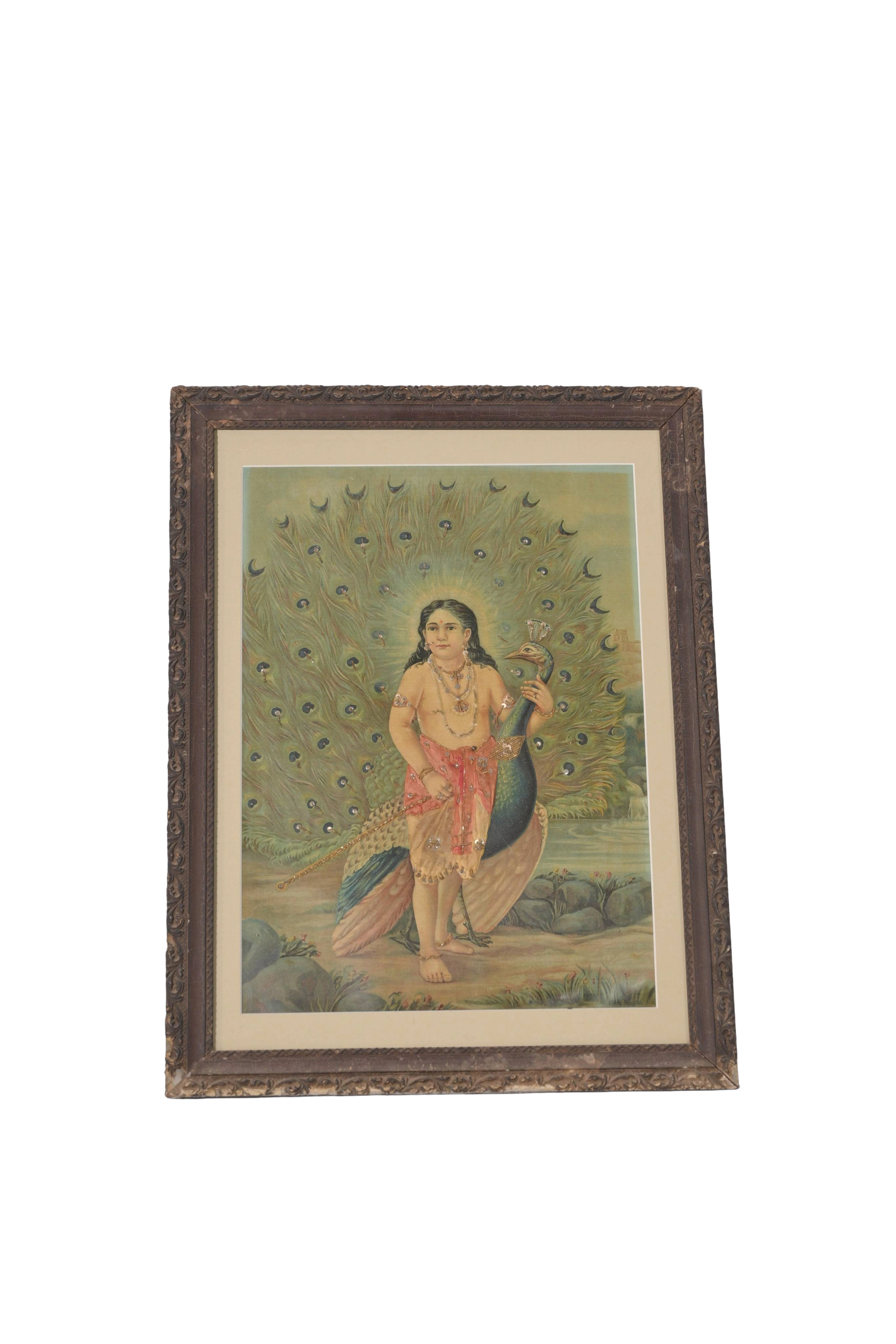 Kartikeya Peacock Devotional Painting