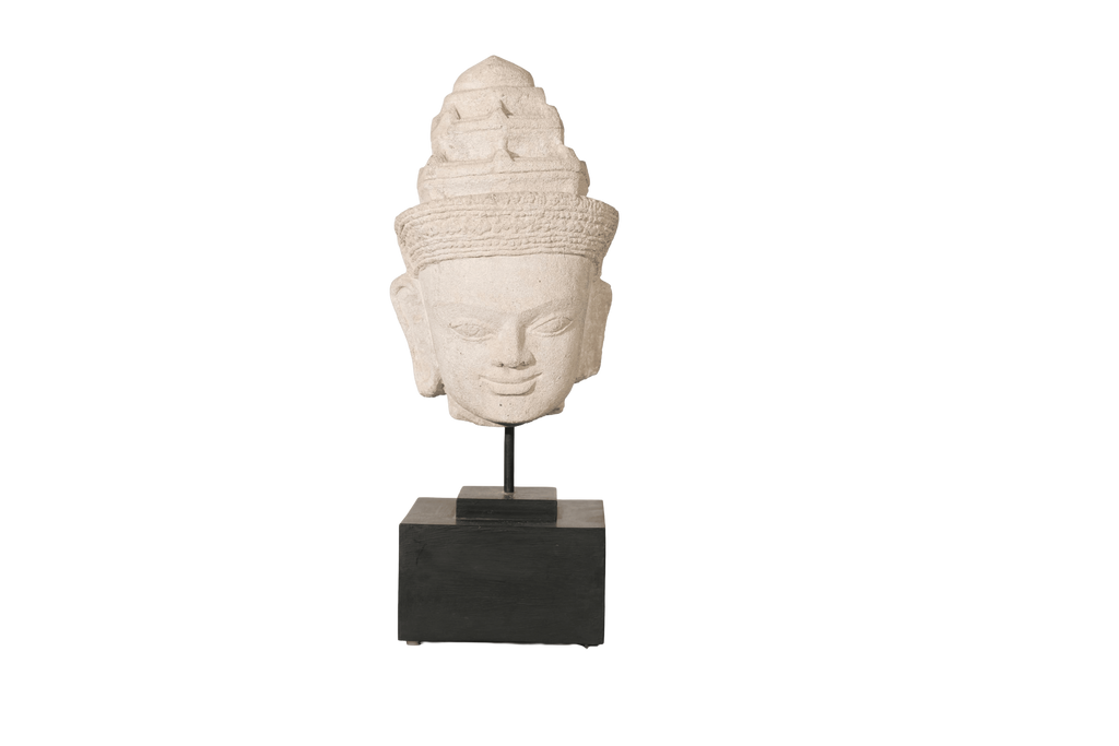 Antique Stone Buddha Head Sculpture