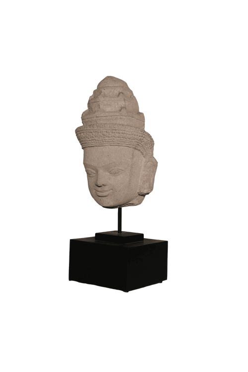 Antique Stone Buddha Head Sculpture