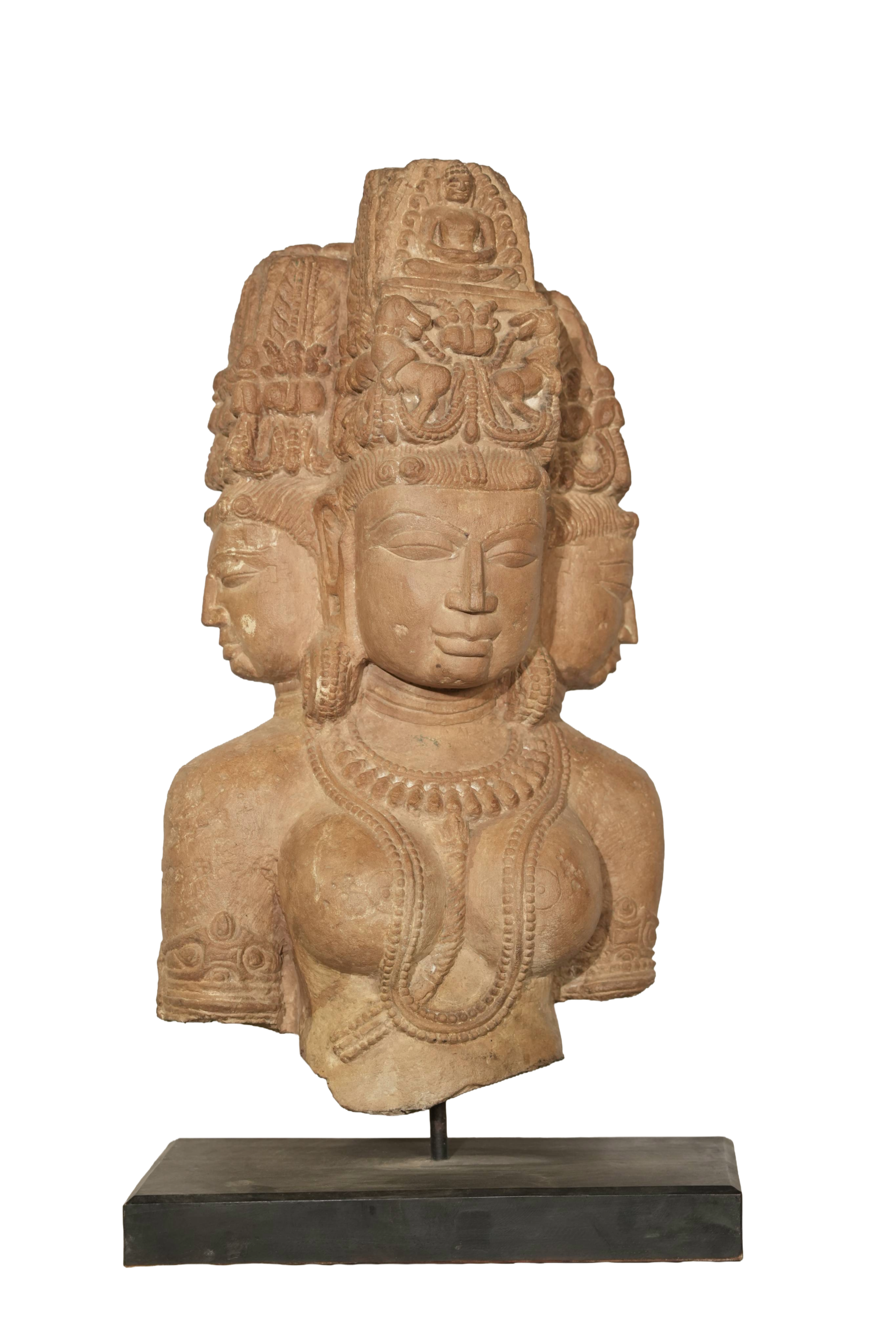 Trimukha Brahma Terracotta Sculpture