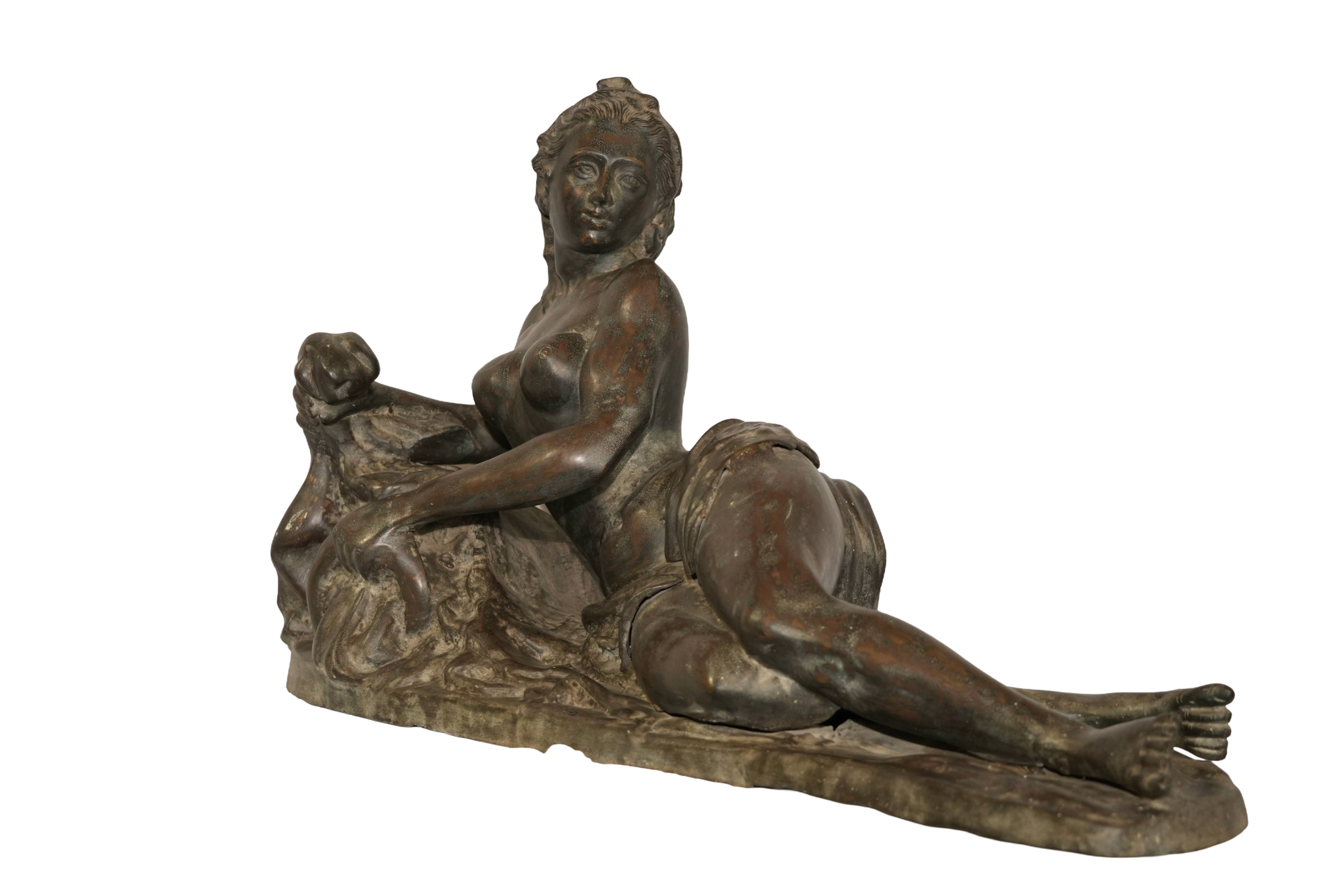 Classical Bronze Reclining Maiden Sculpture
