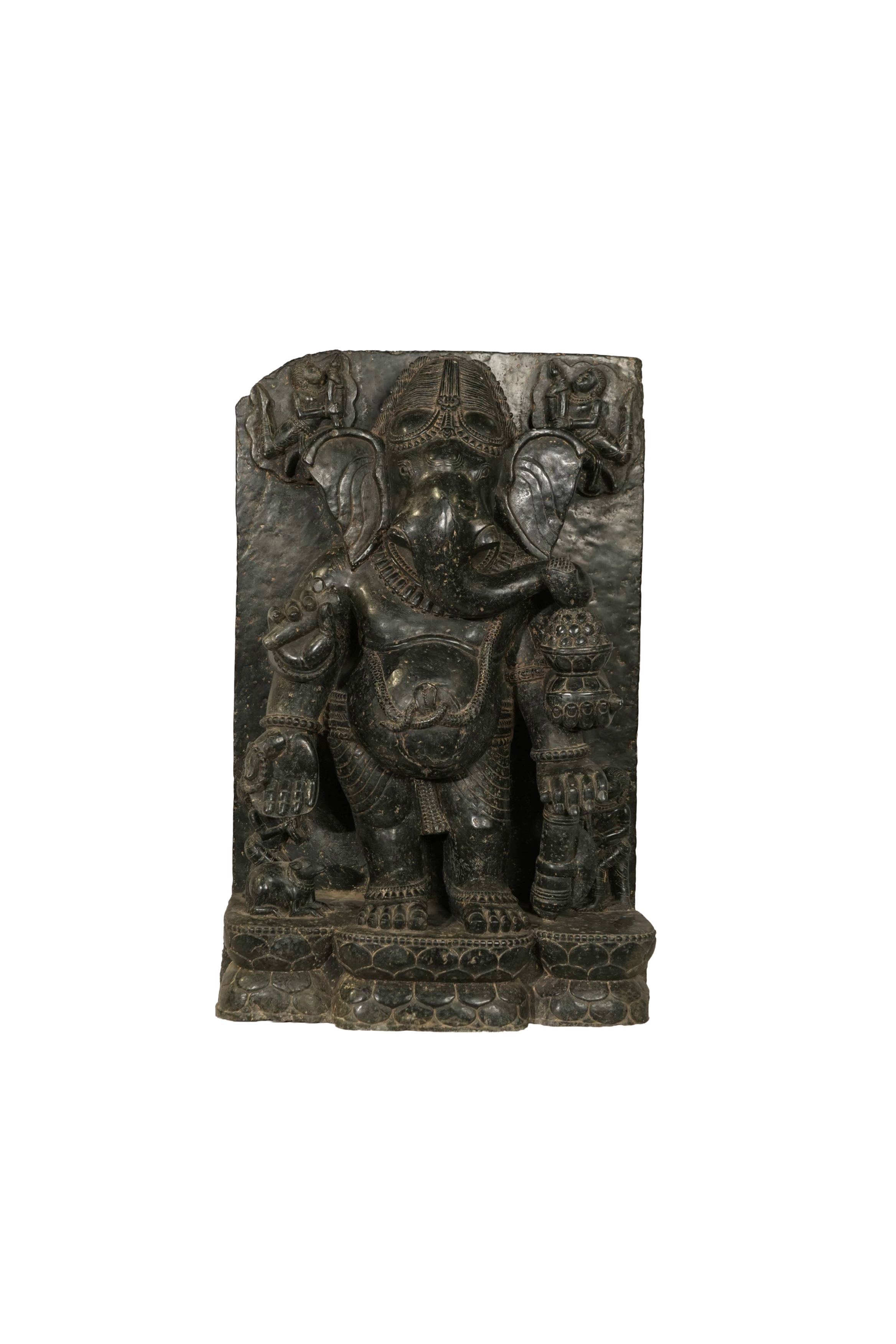 Antique Ganesha Stone Relief Sculpture