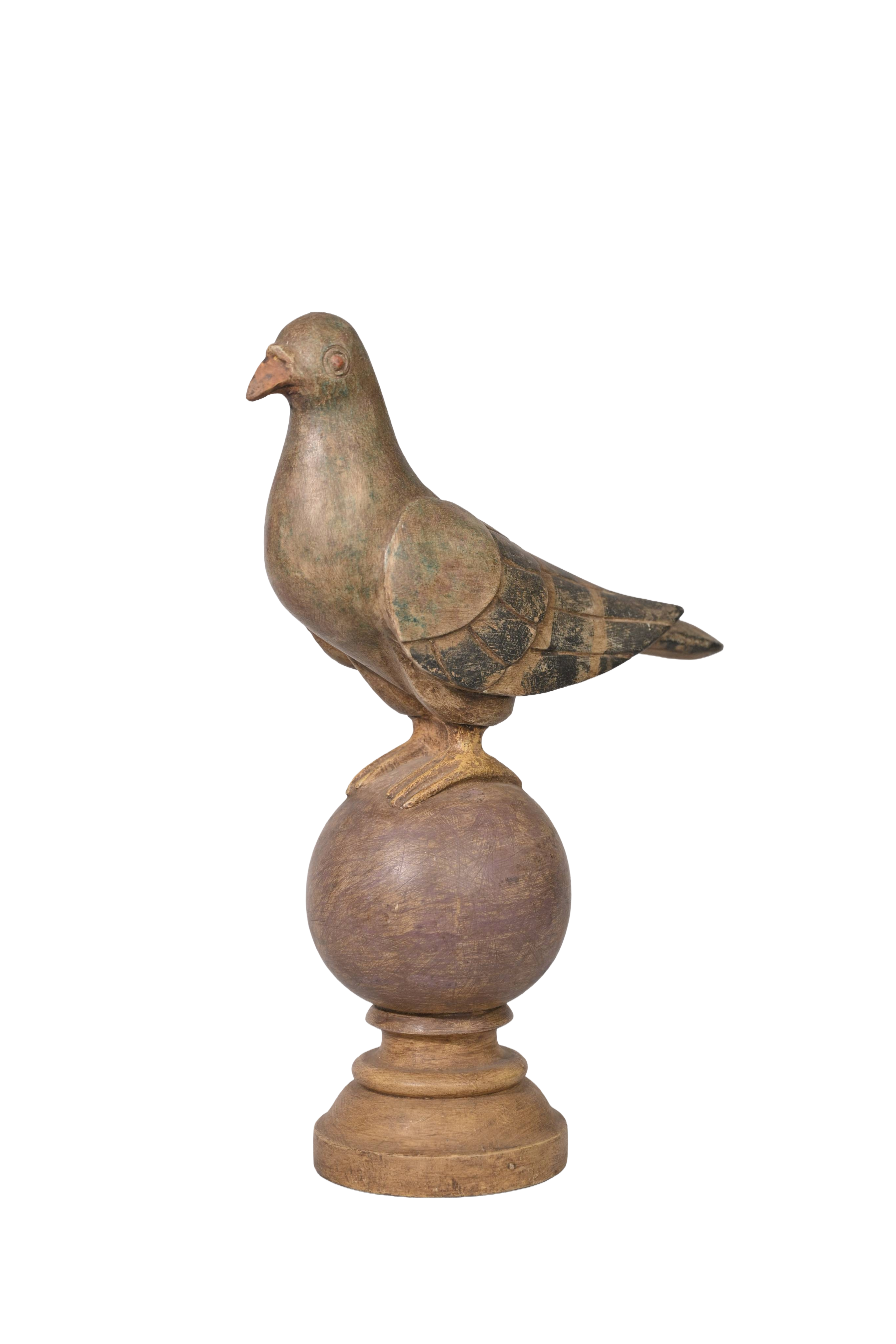 Handcarved Wooden Pigeon Sculpture