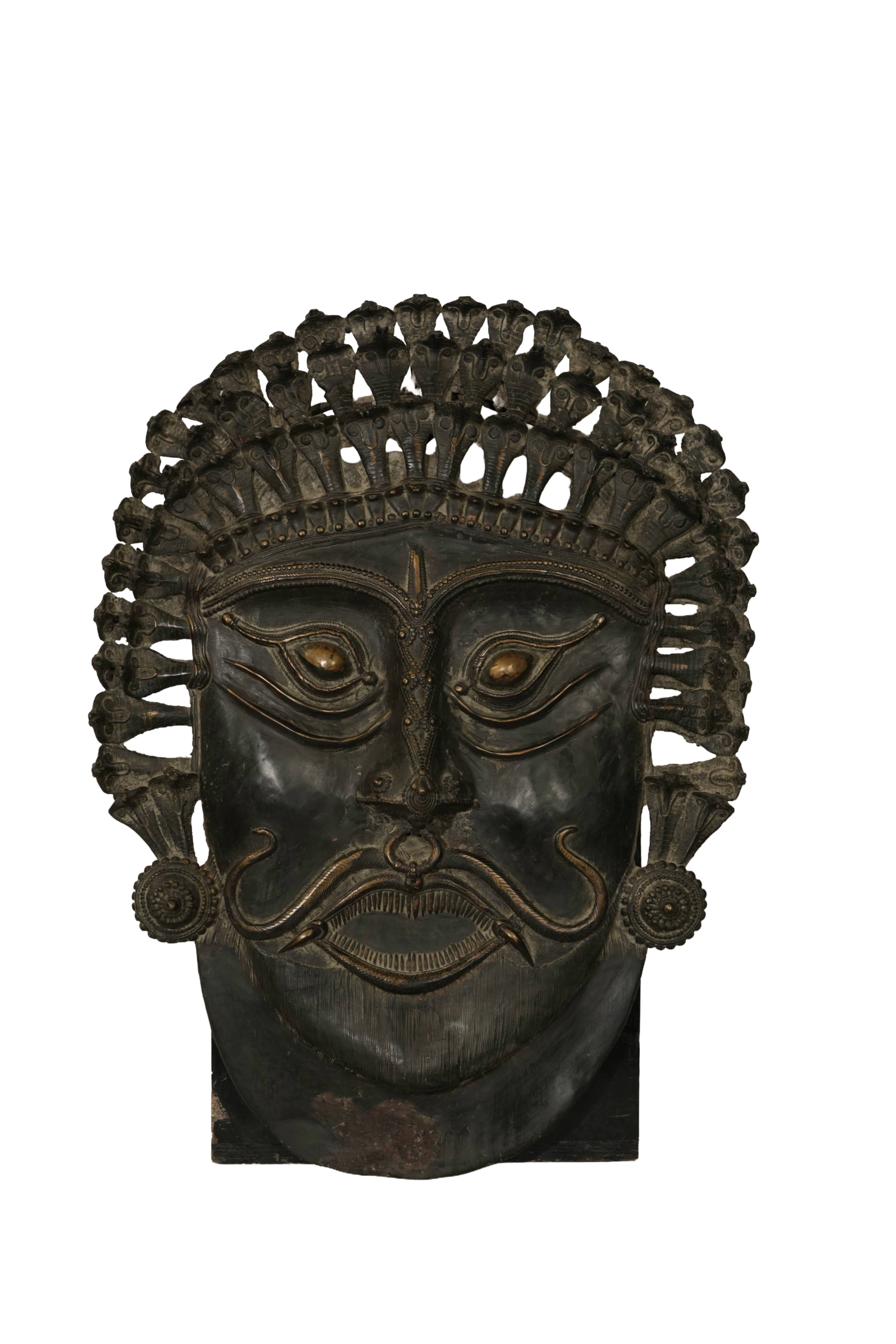 Tribal Warrior Bhuta Bronze Wall Mask