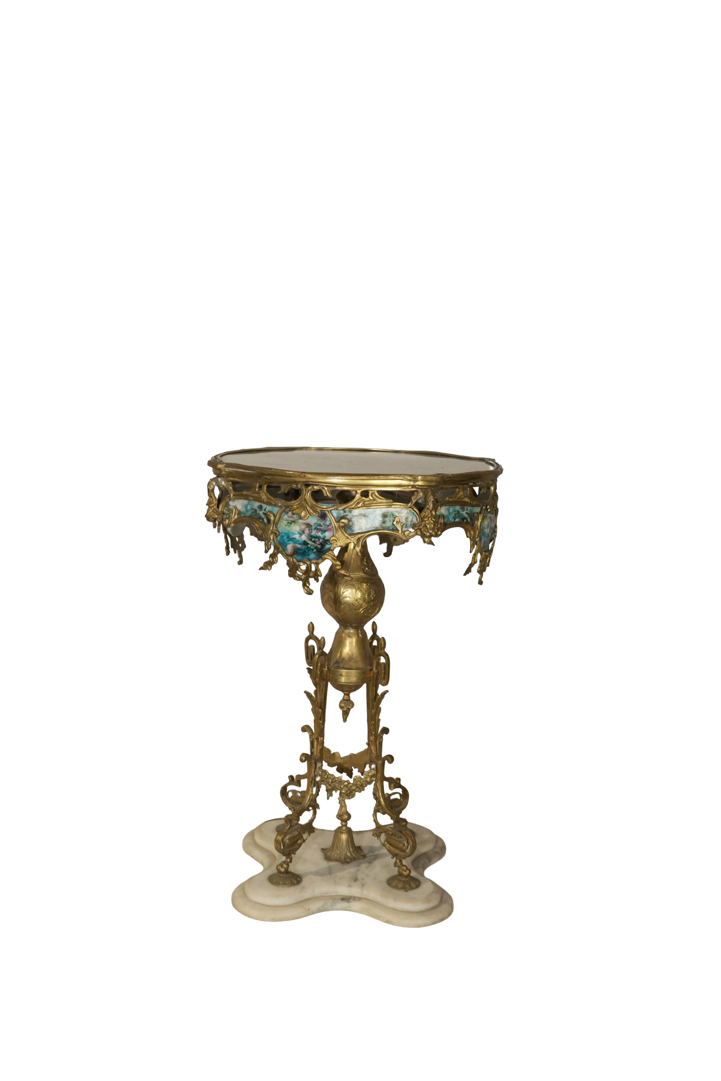 Victorian Brass Marble Pedestal Table