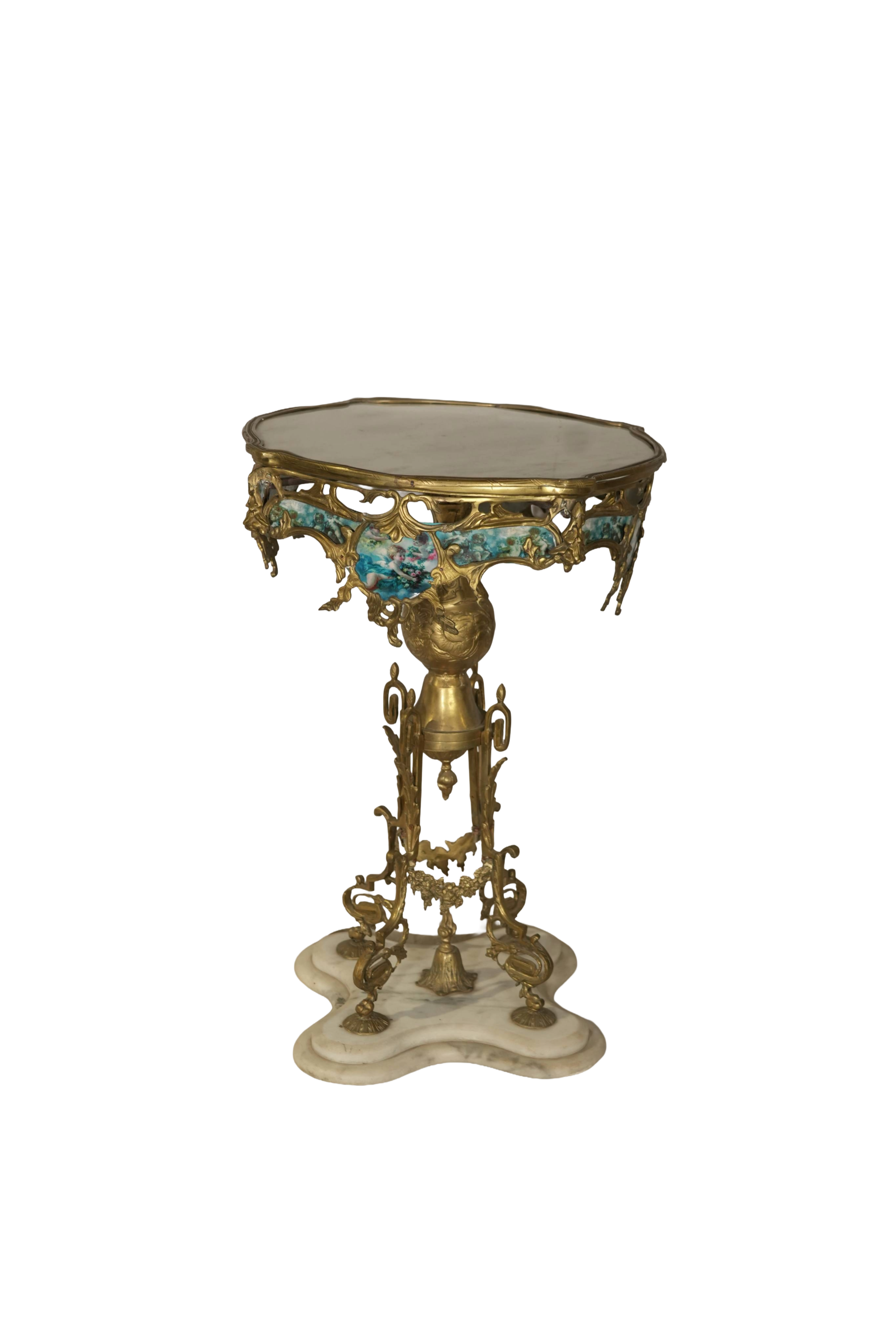 Victorian Brass Marble Pedestal Table
