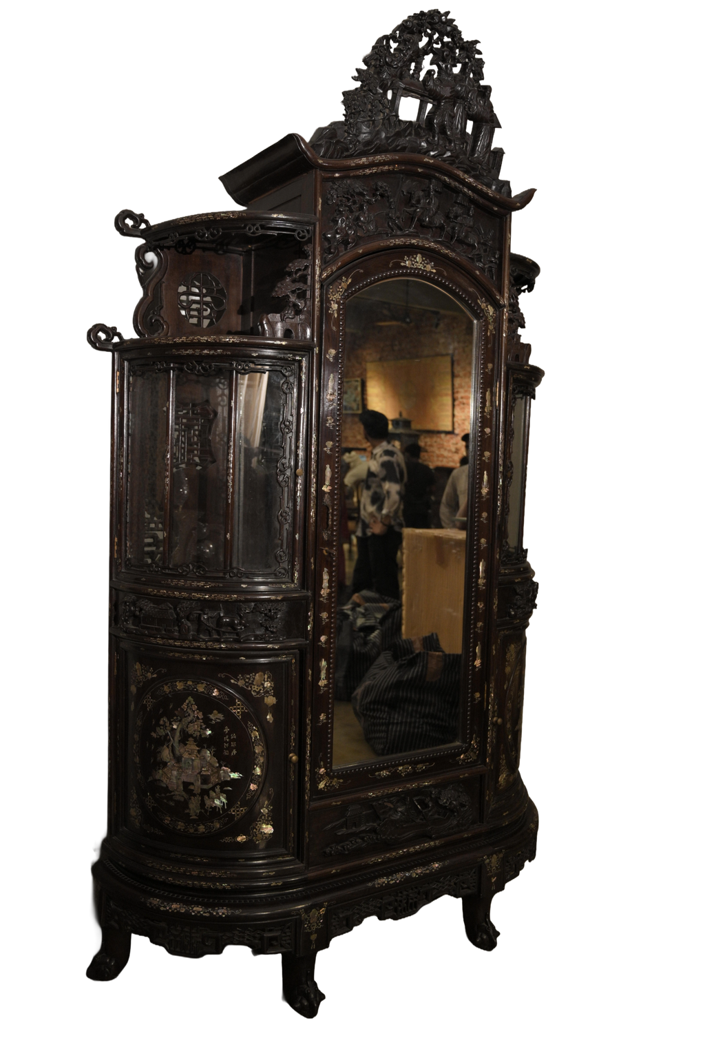 Vintage Oriental Mirror Wardrobe Cabinet