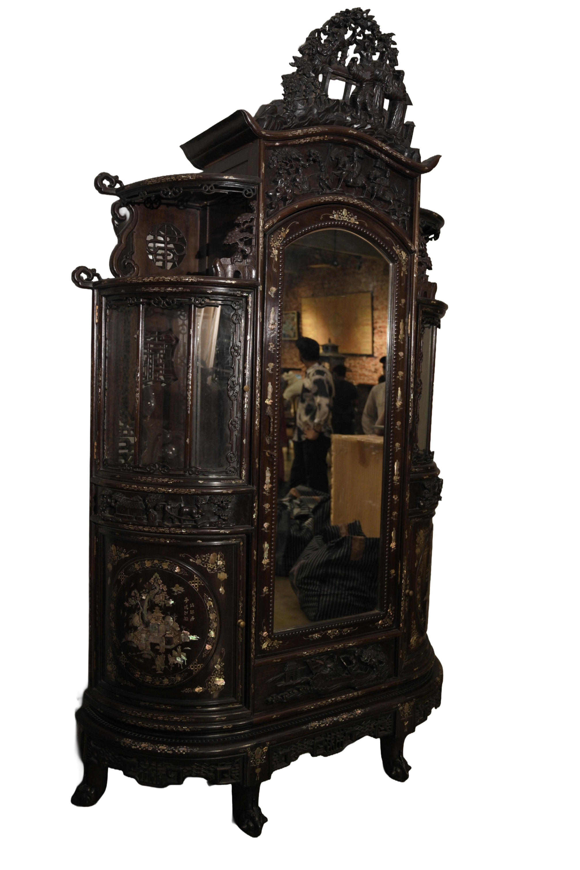 Vintage Oriental Mirror Wardrobe Cabinet
