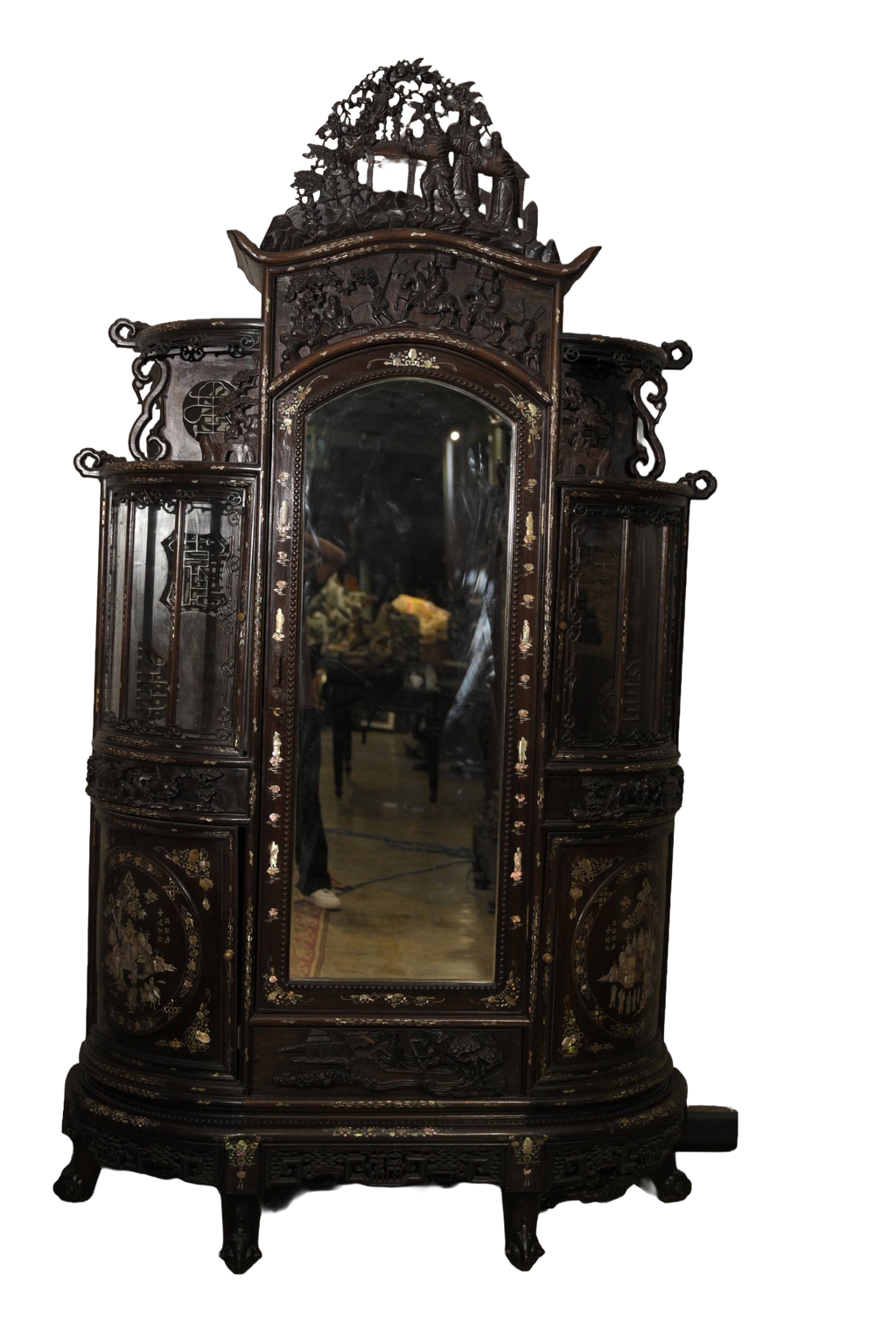 Vintage Oriental Mirror Wardrobe Cabinet