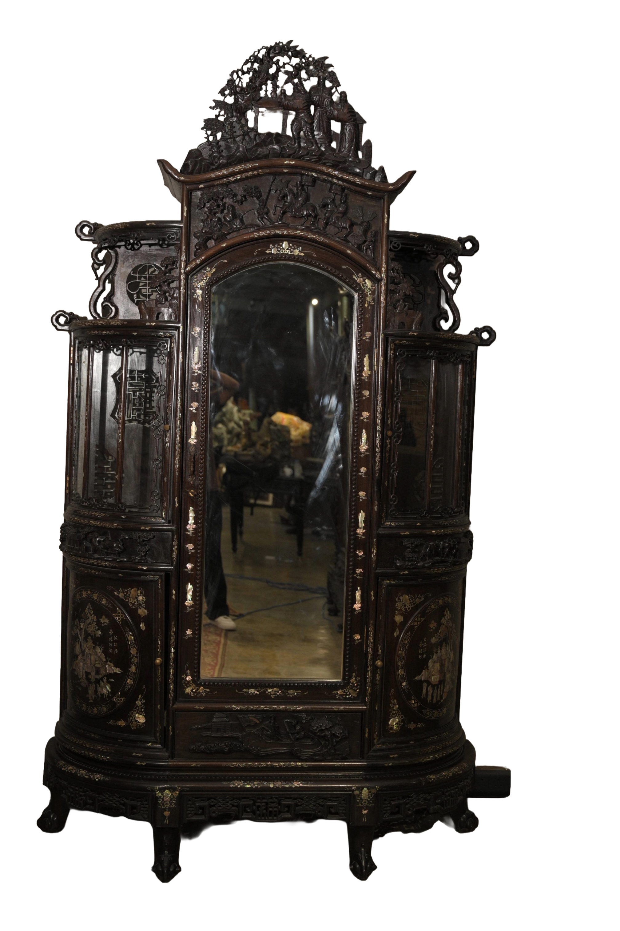 Vintage Oriental Mirror Wardrobe Cabinet