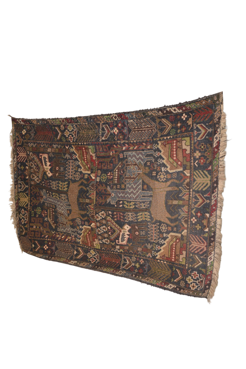 Antique Nomadic Animal Motif Rug