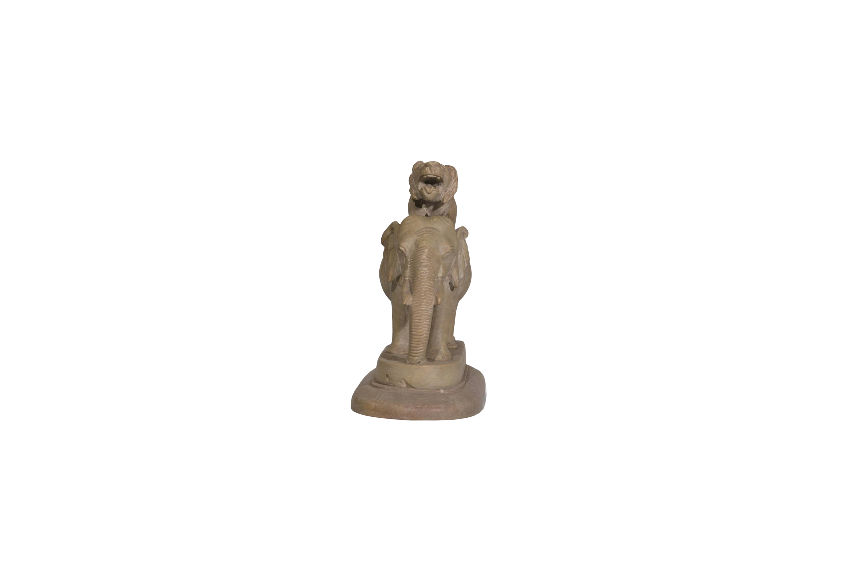Hand-Carved Elephant Tiger Heritage Sculpture