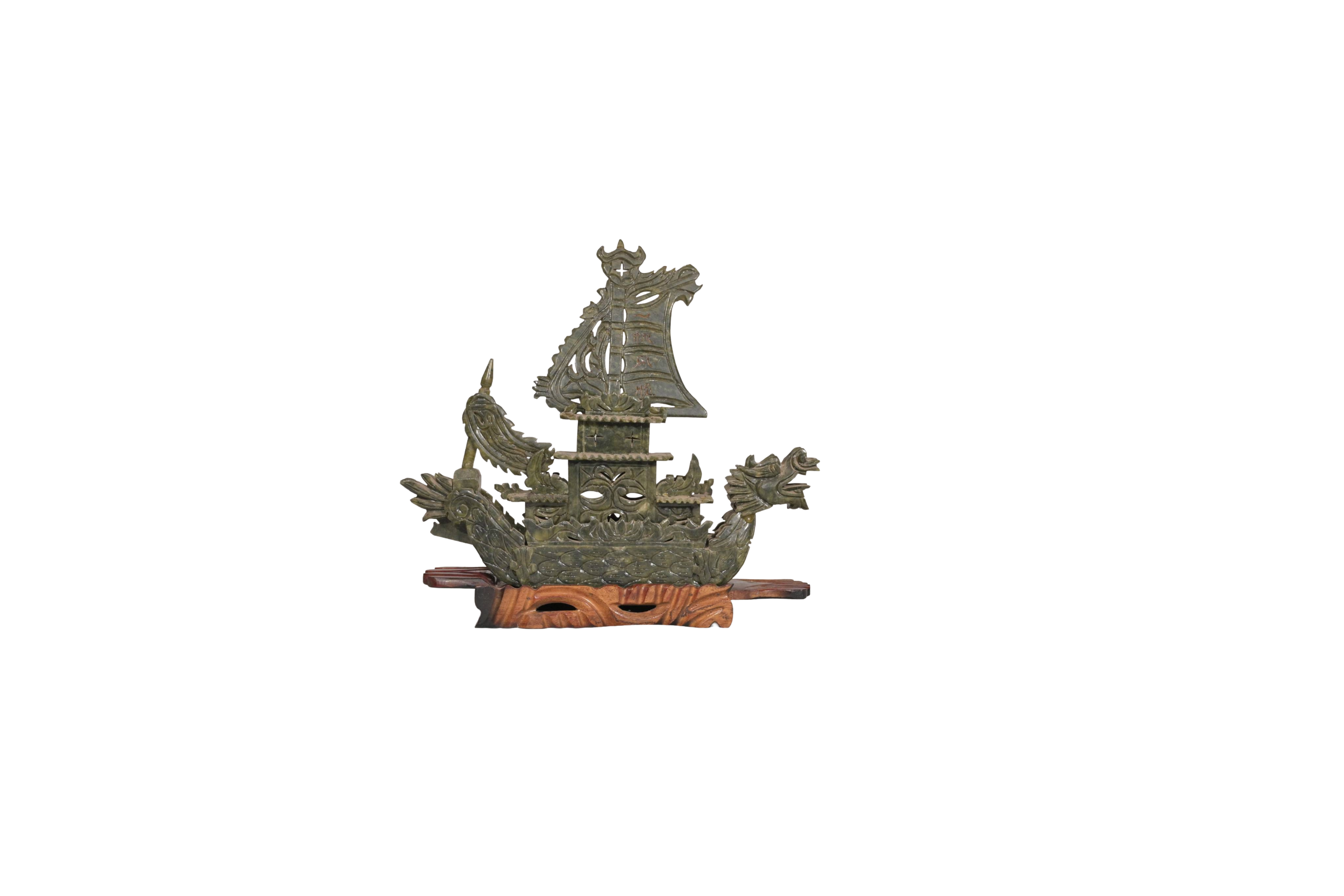 Antique Dragon Ship Jade Sculpture