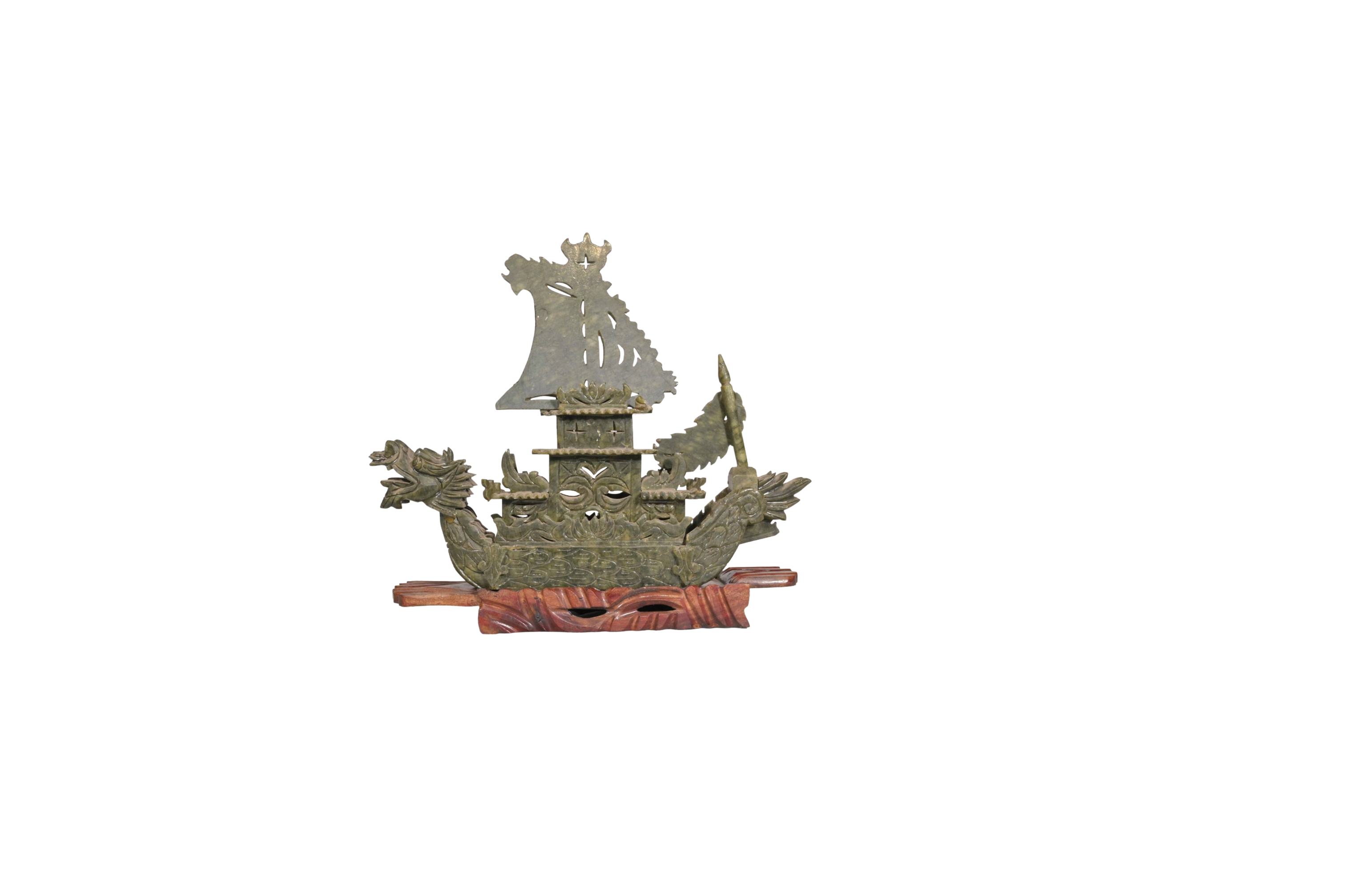 Antique Dragon Ship Jade Sculpture