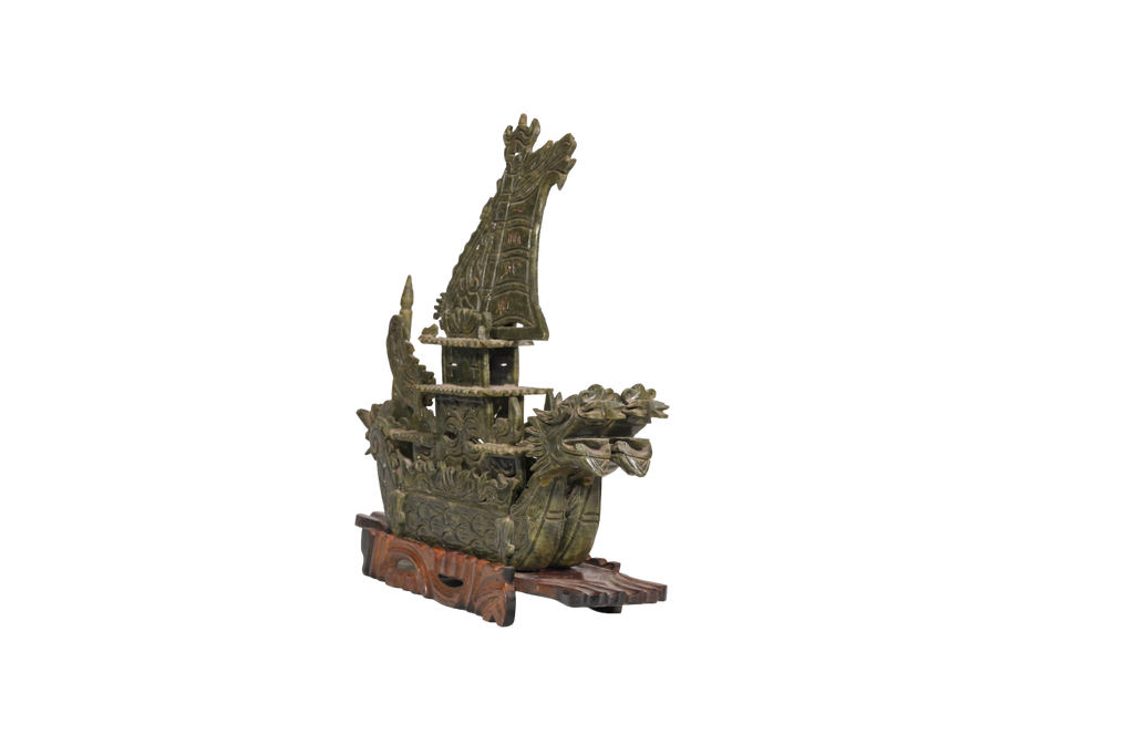 Antique Dragon Ship Jade Sculpture