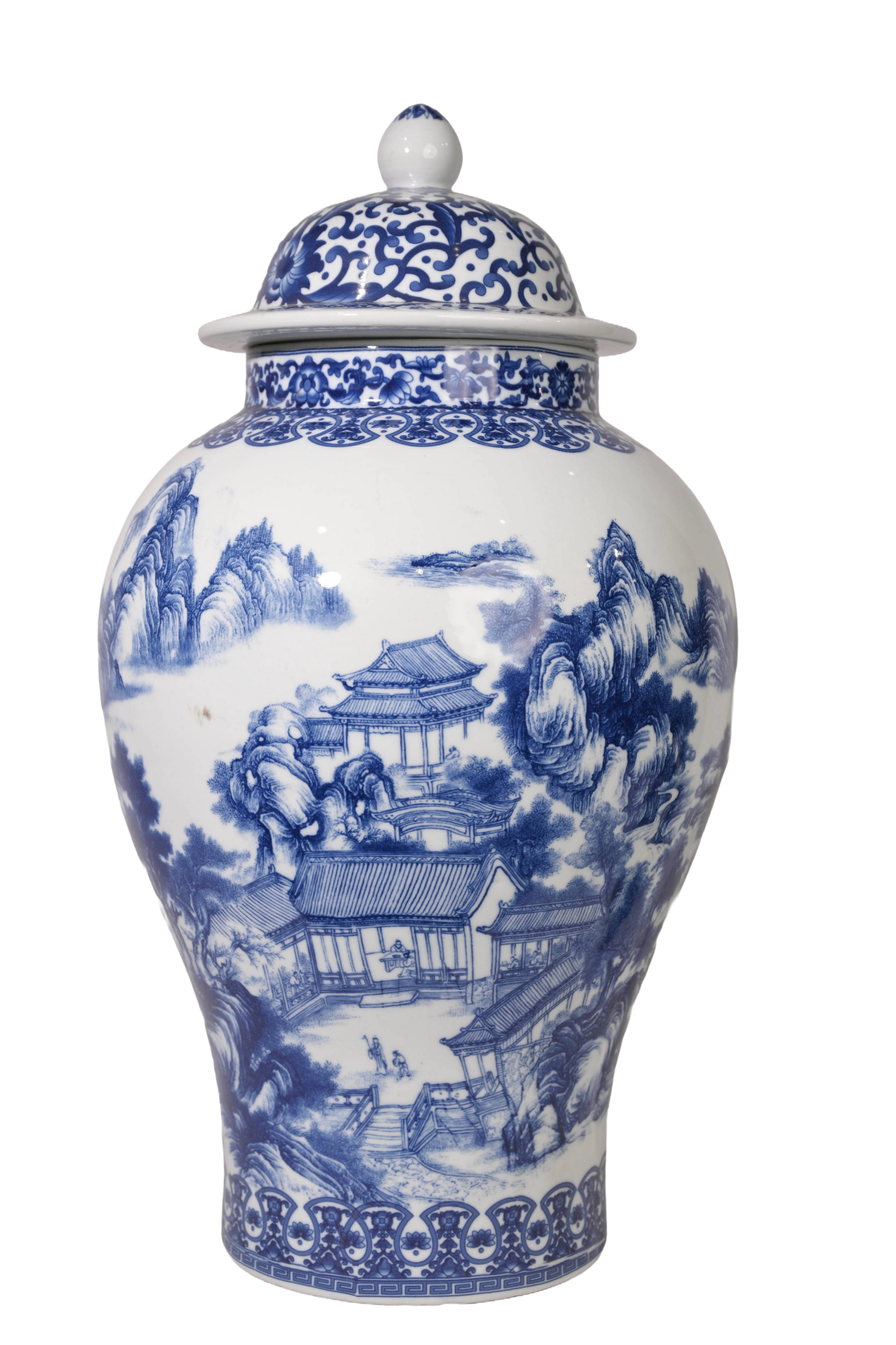Blue White Porcelain Temple Jar