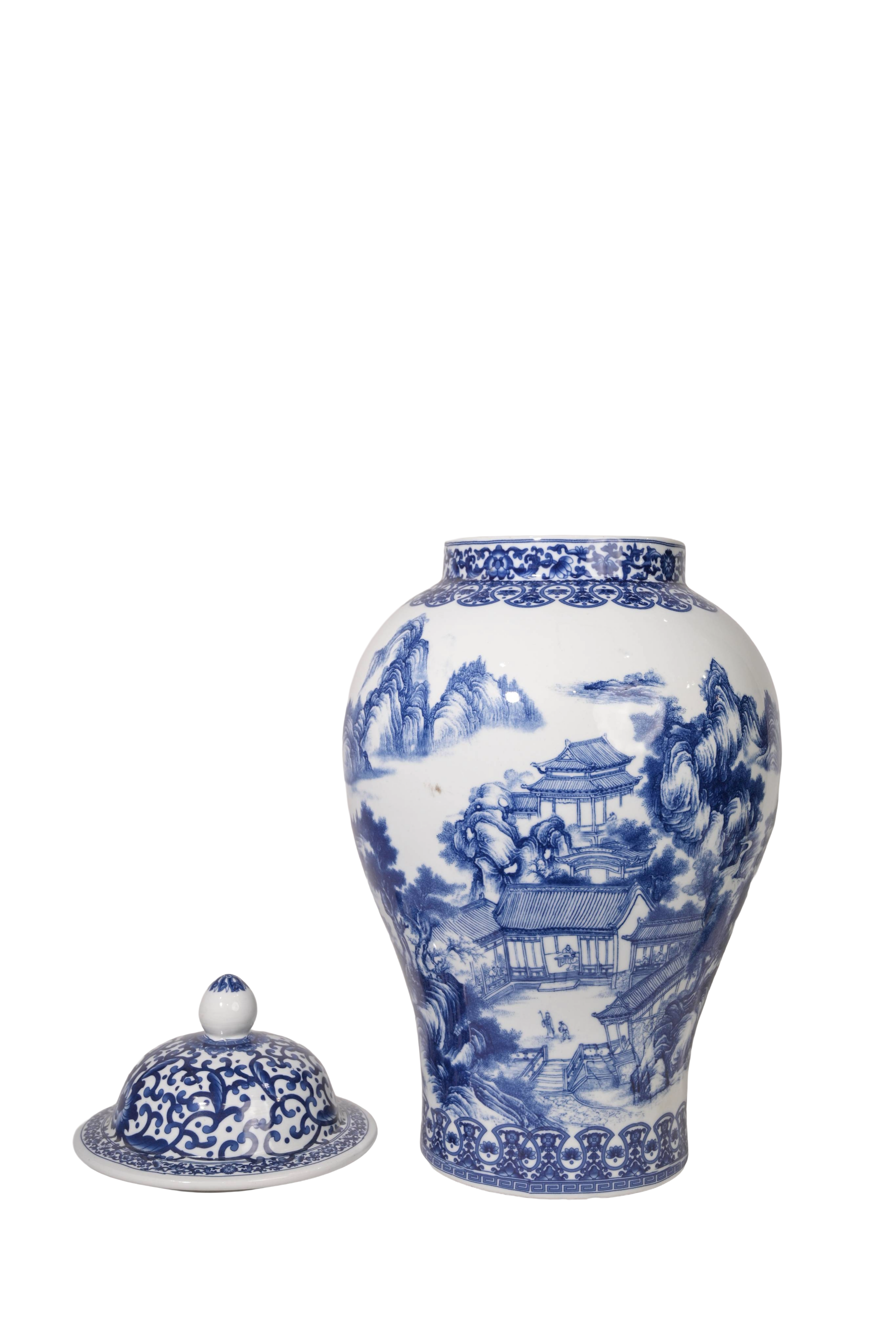 Blue White Porcelain Temple Jar